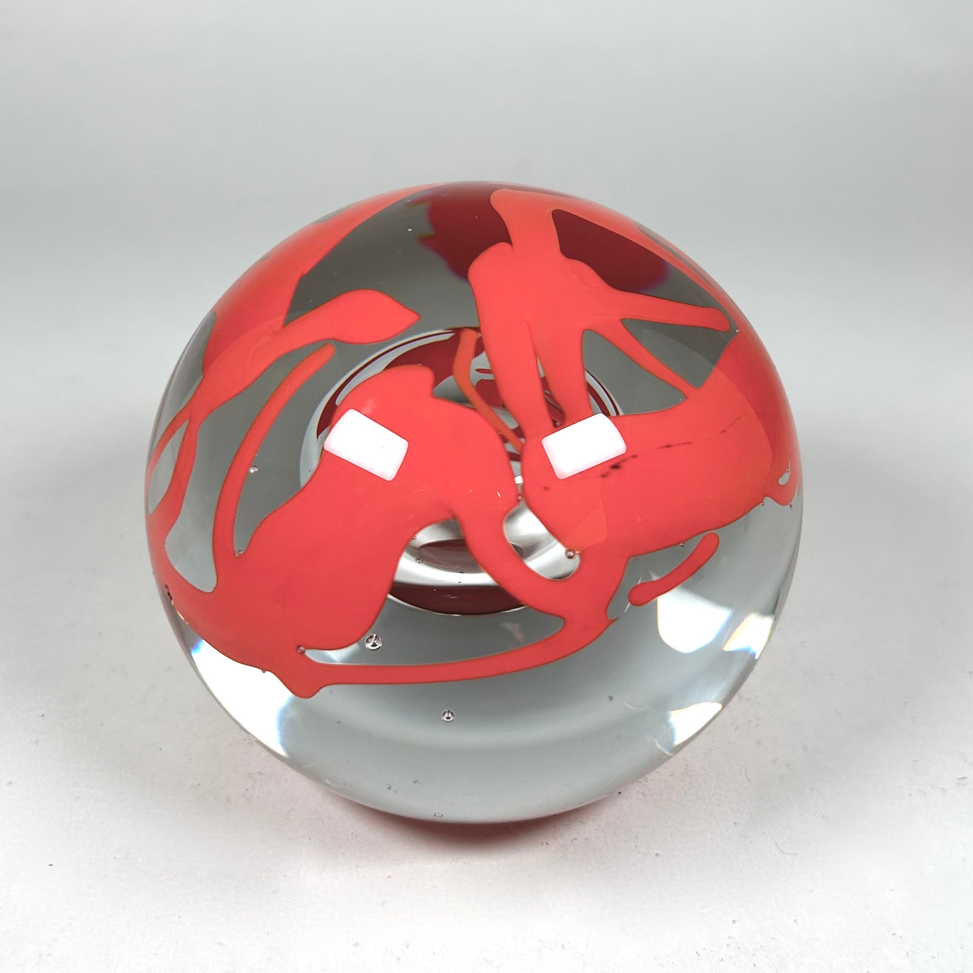 Svoboda Karloz Czech Glass Paperweight with Orange Abstract Design