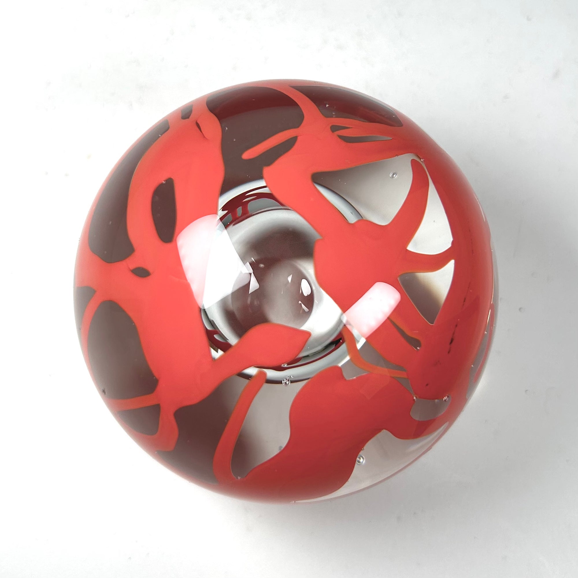 Svoboda Karloz Czech Glass Paperweight with Orange Abstract Design