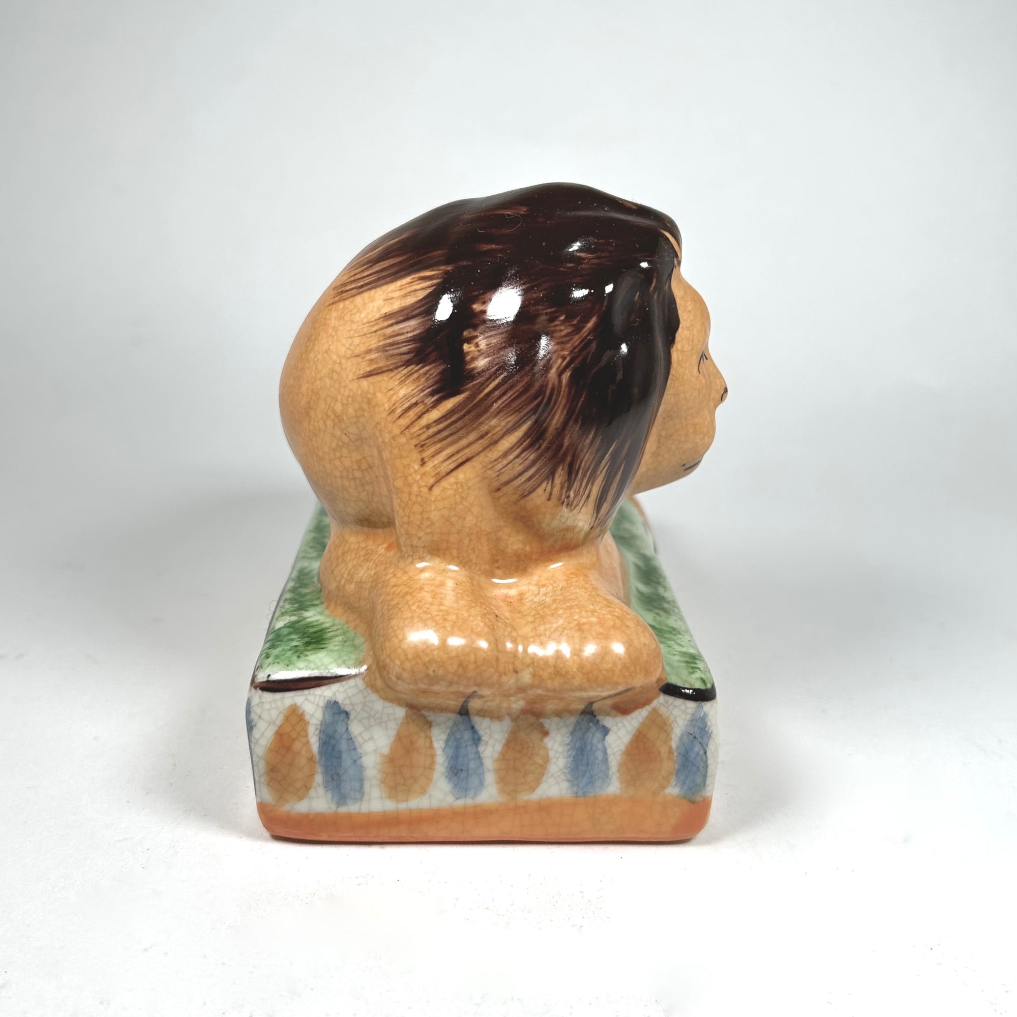 Staffordshire Lion on Cushion Hand-Painted English Pottery Figure