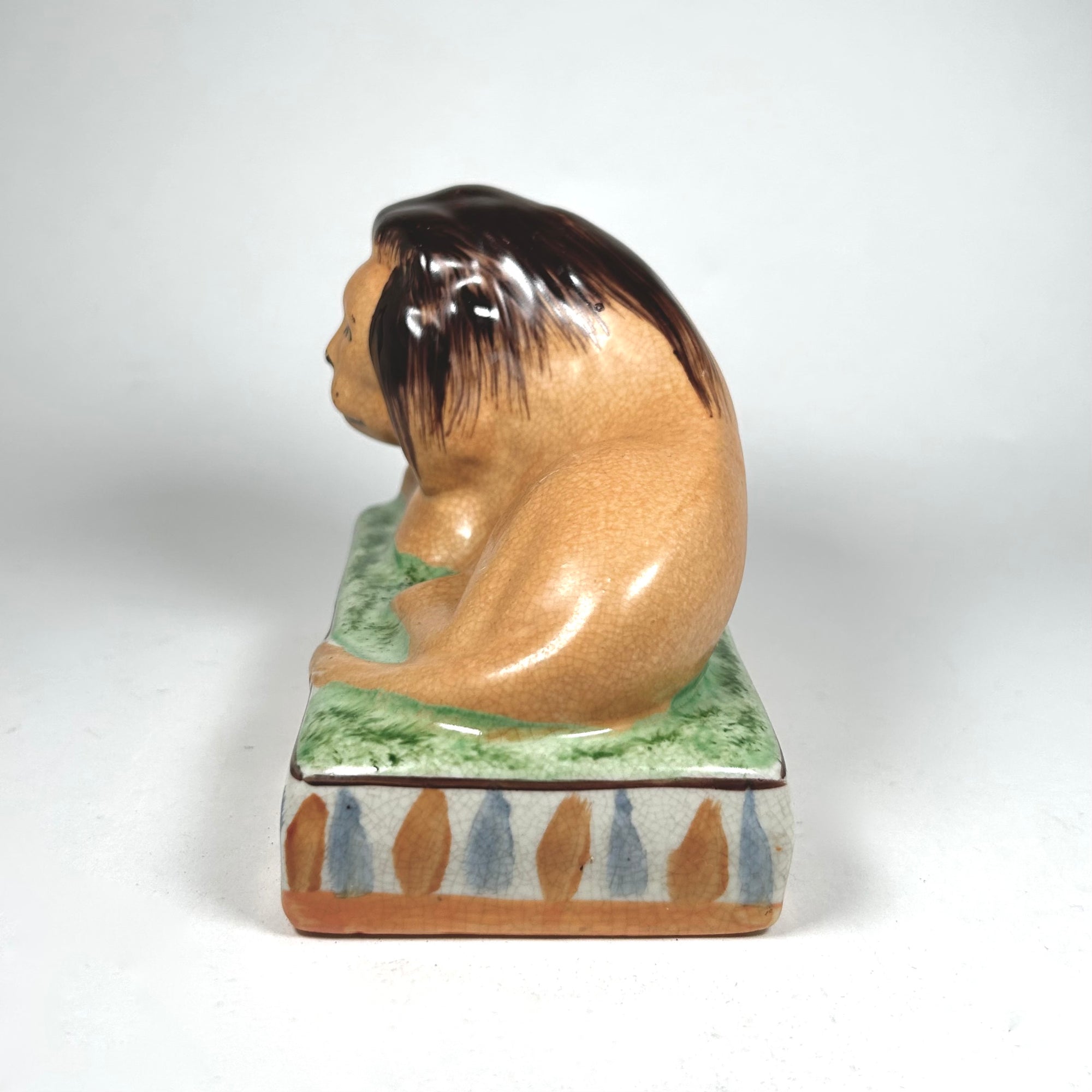 Staffordshire Lion on Cushion Hand-Painted English Pottery Figure