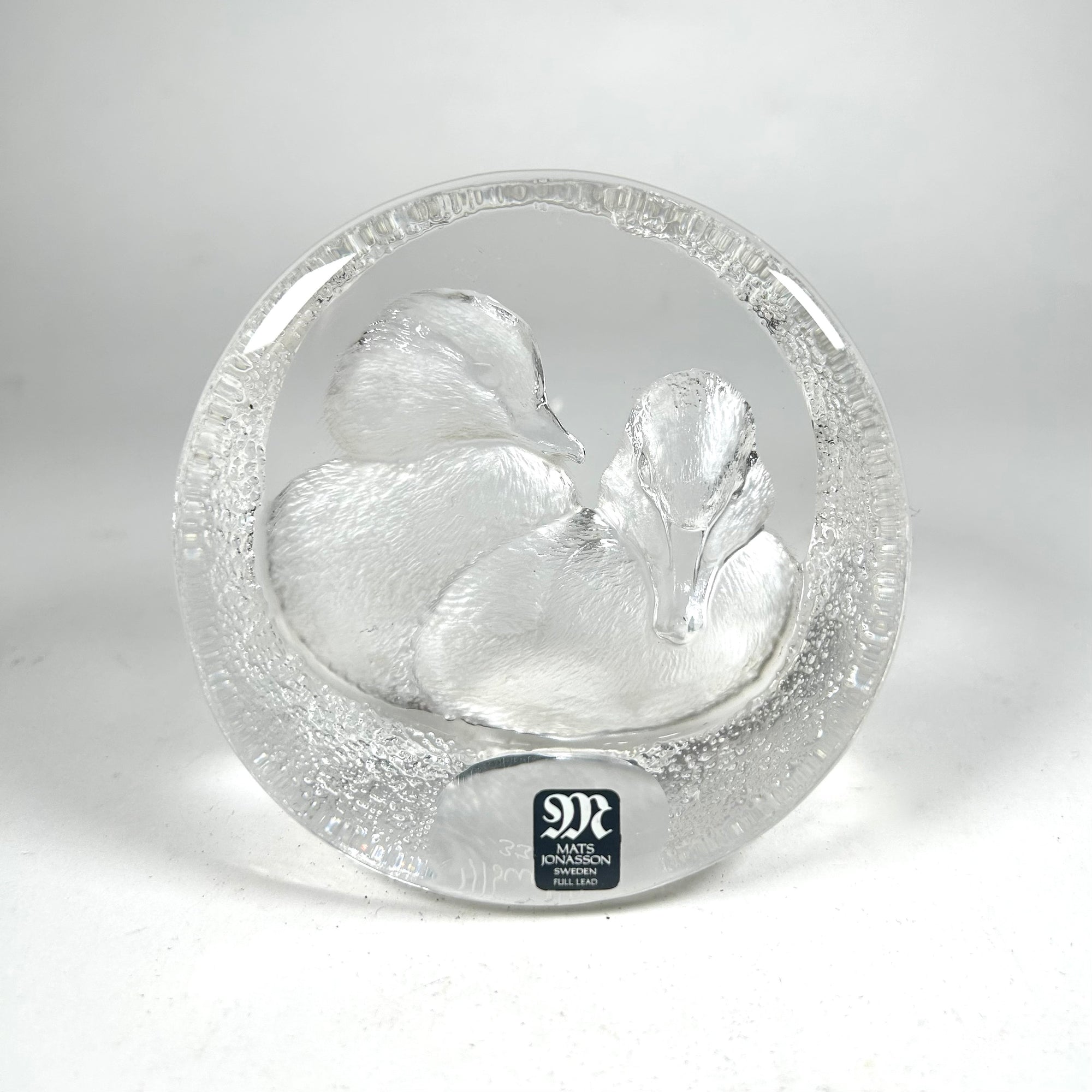 Mats Jonasson Crystal Paperweight with Two Duck