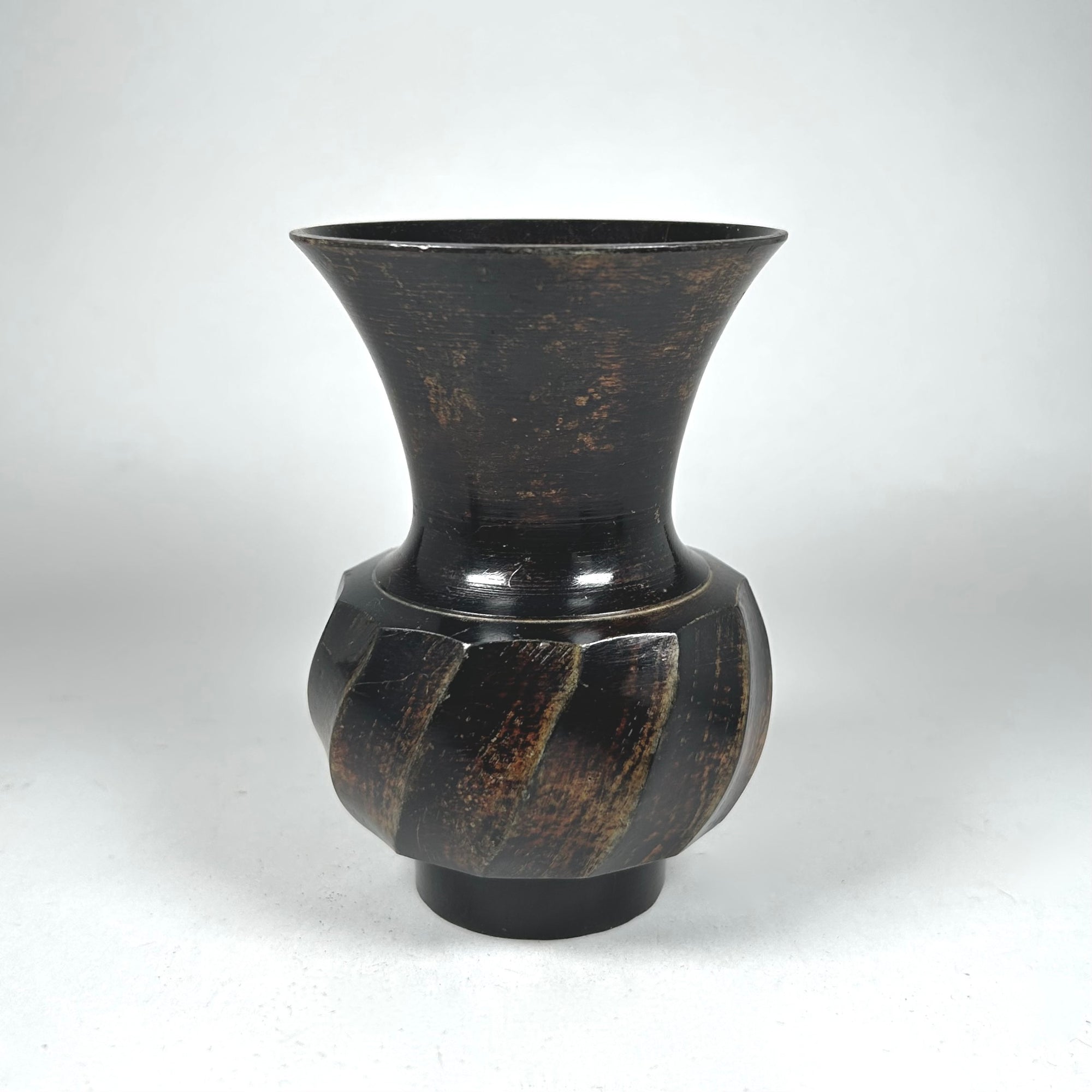 Small Metal Flared Vase with Swirl Body in Dark Brown and Black