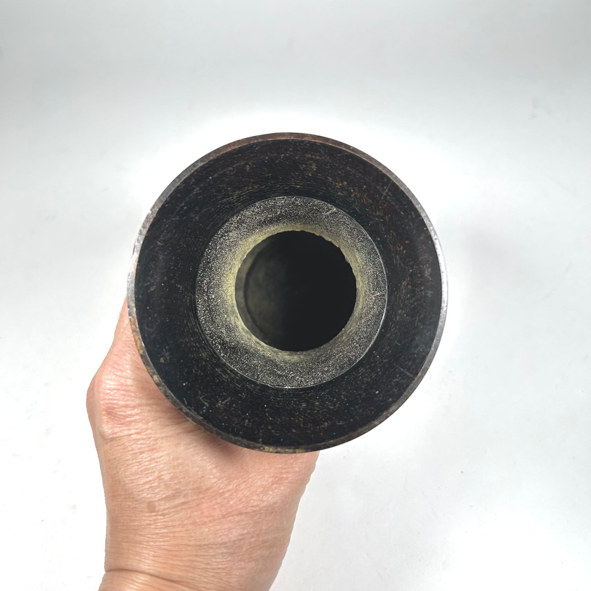 Small Metal Flared Vase with Swirl Body in Dark Brown and Black