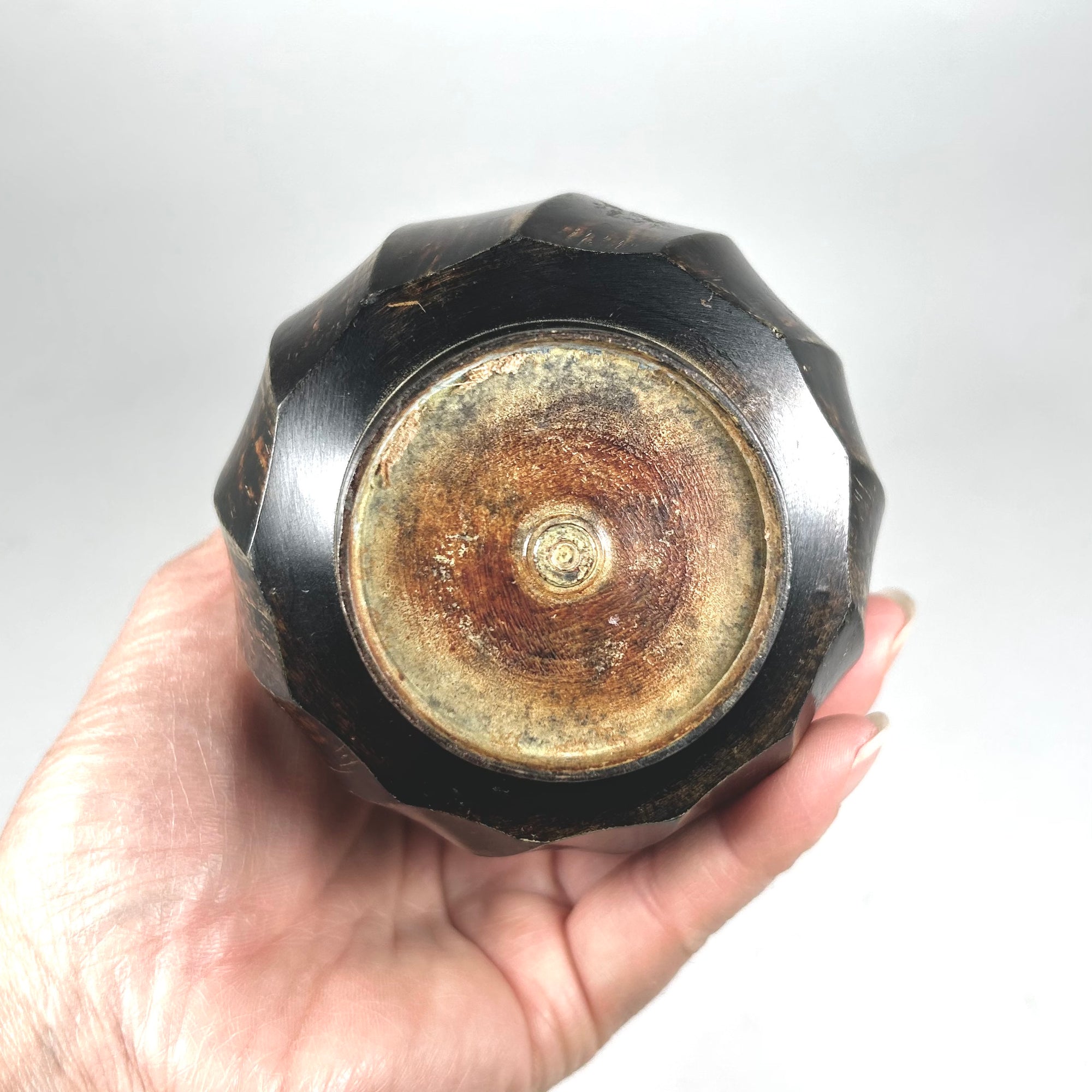 Small Metal Flared Vase with Swirl Body in Dark Brown and Black