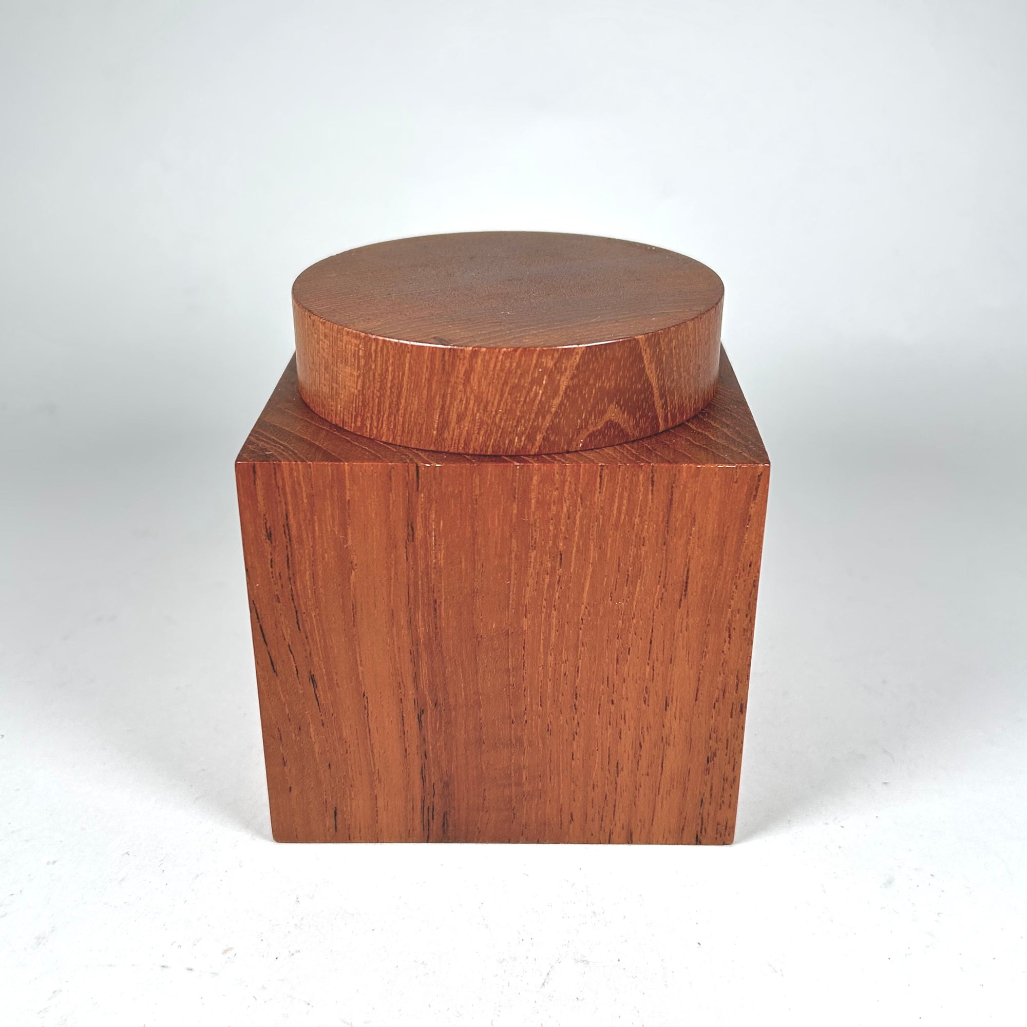 Mid-Century Scandinavian Square Wood Box with Round Lid