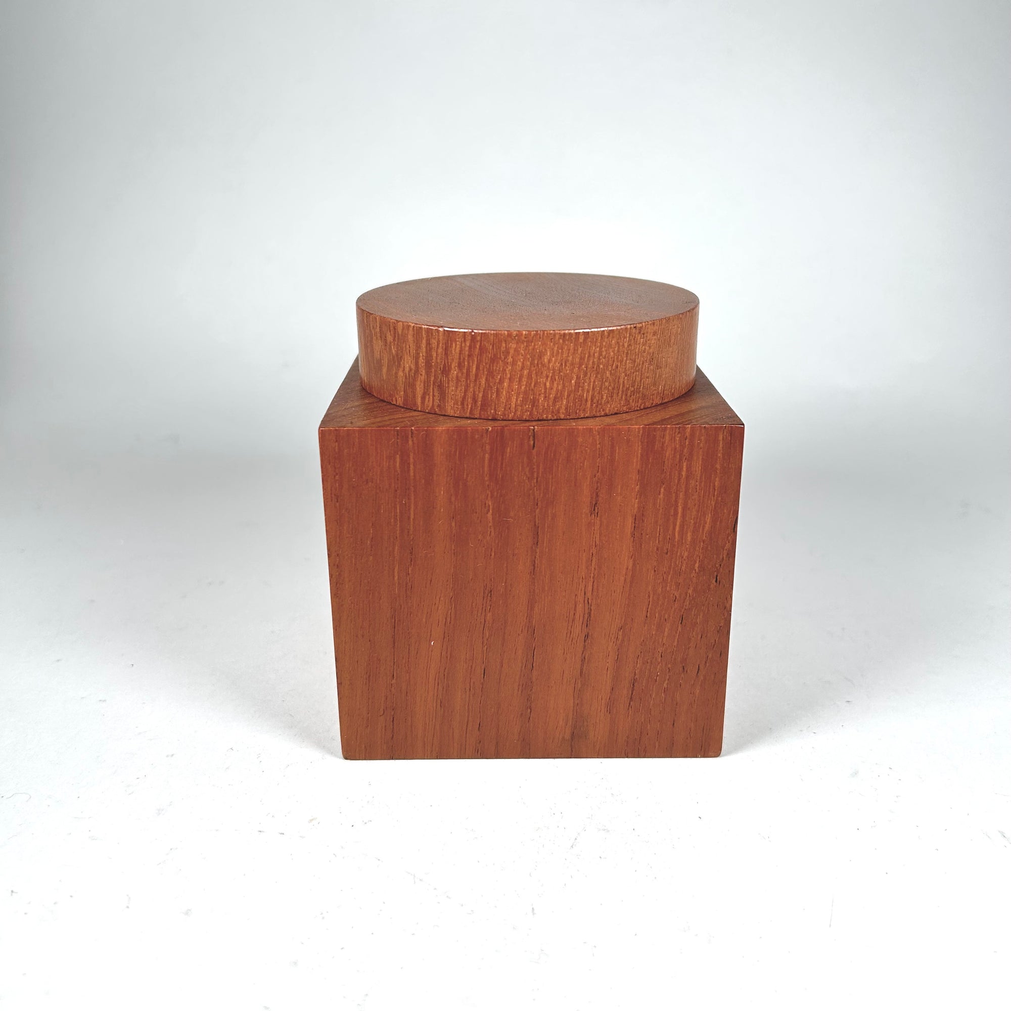 Mid-Century Scandinavian Square Wood Box with Round Lid