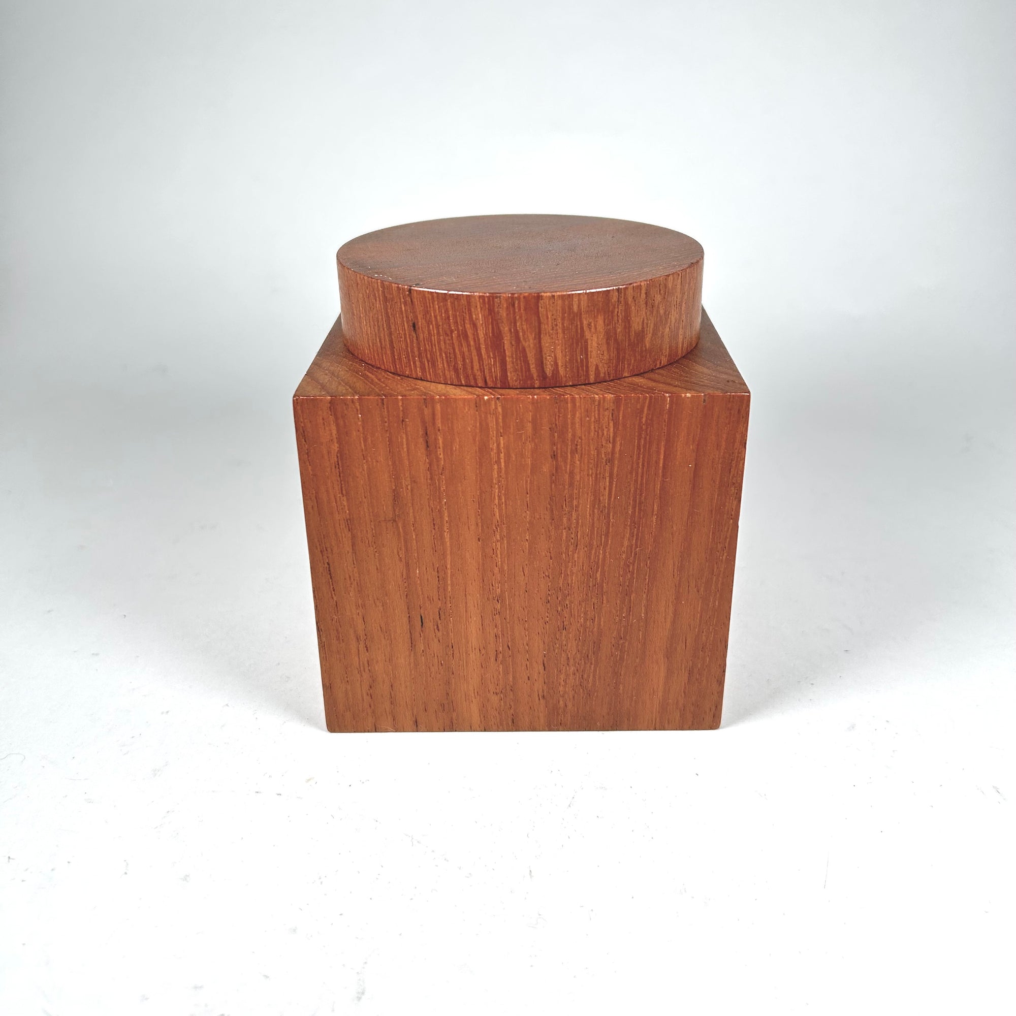 Mid-Century Scandinavian Square Wood Box with Round Lid