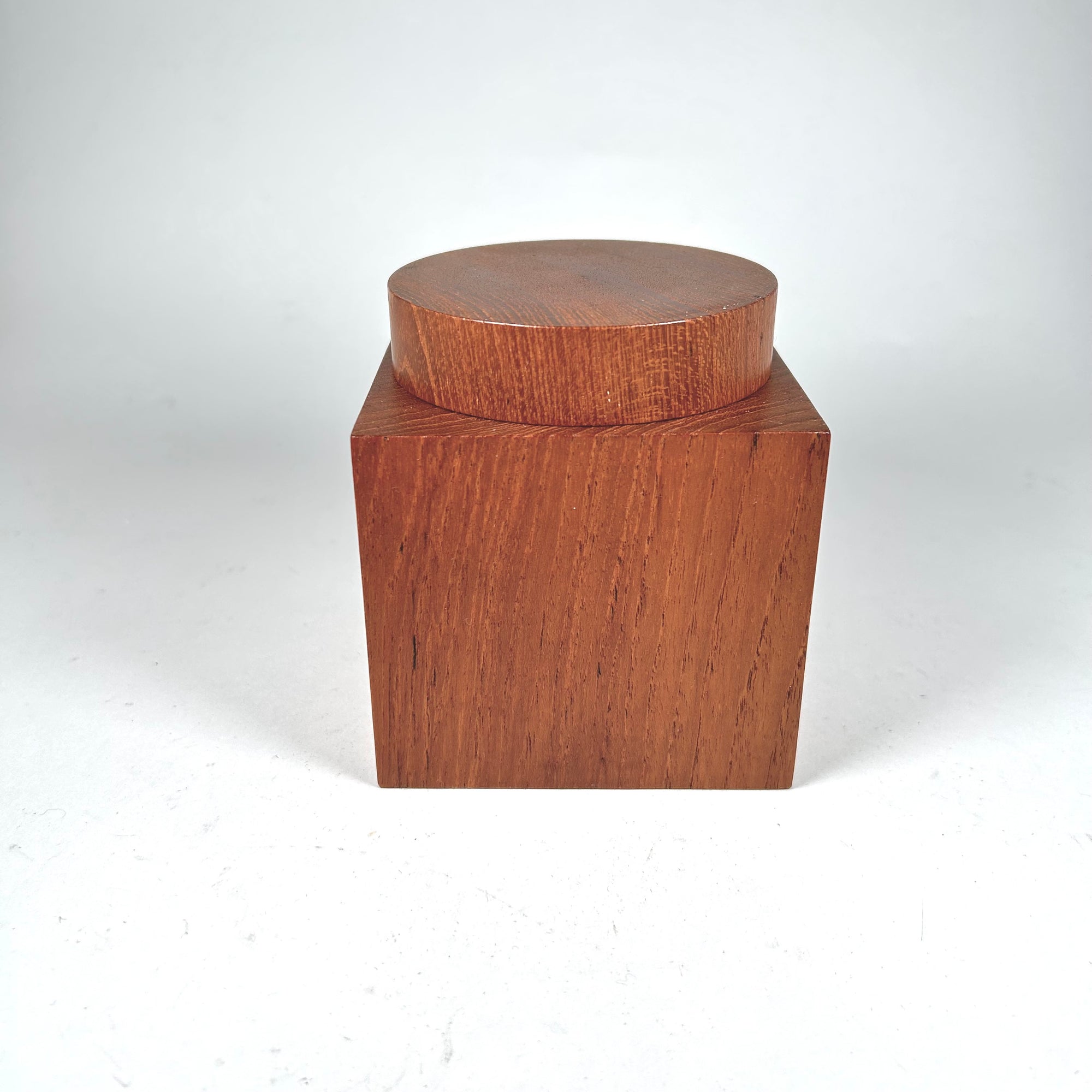 Mid-Century Scandinavian Square Wood Box with Round Lid