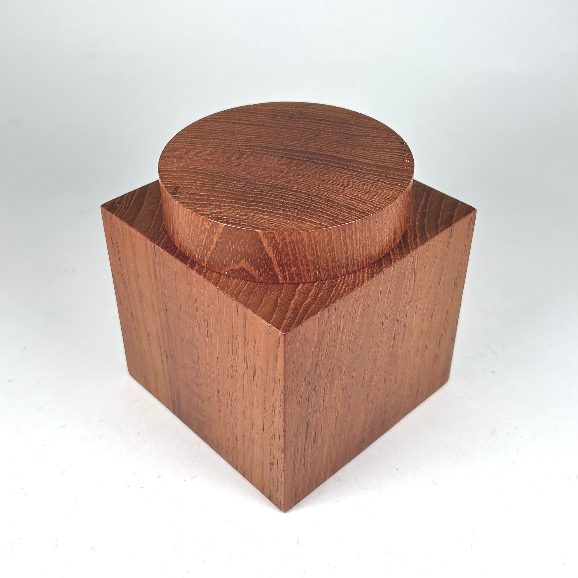 Mid-Century Scandinavian Square Wood Box with Round Lid