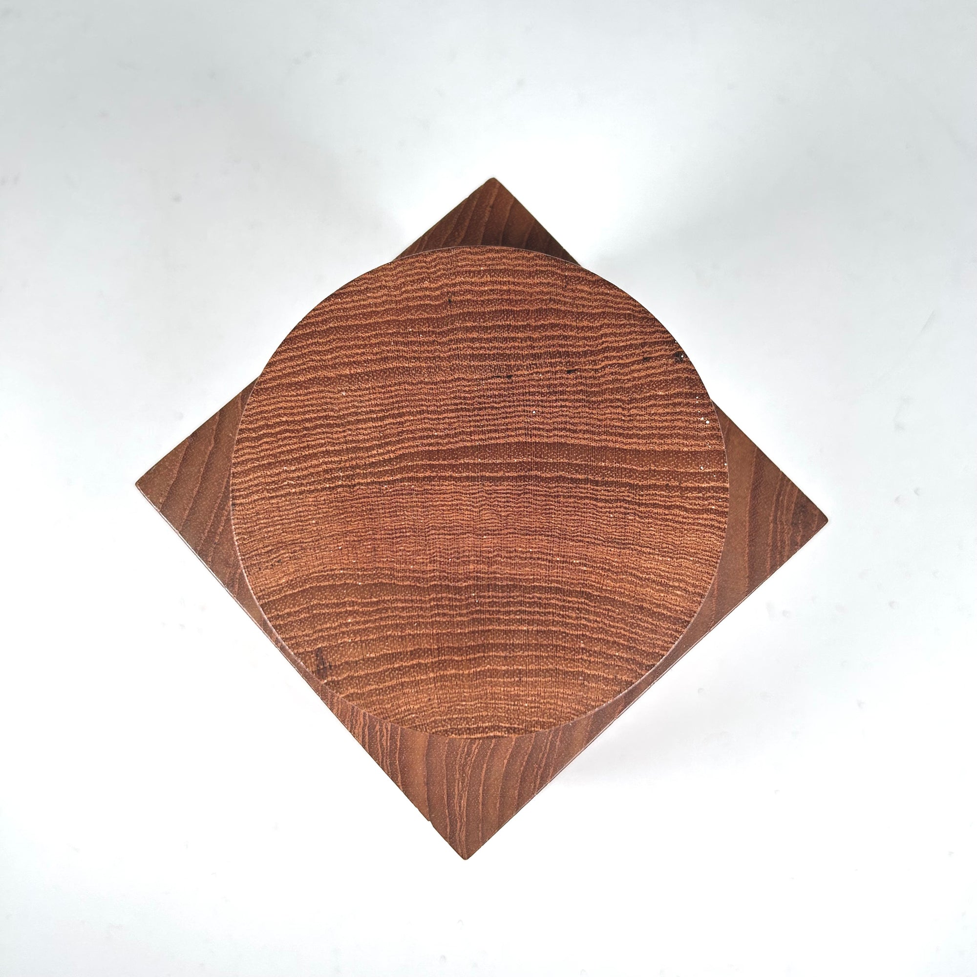 Mid-Century Scandinavian Square Wood Box with Round Lid