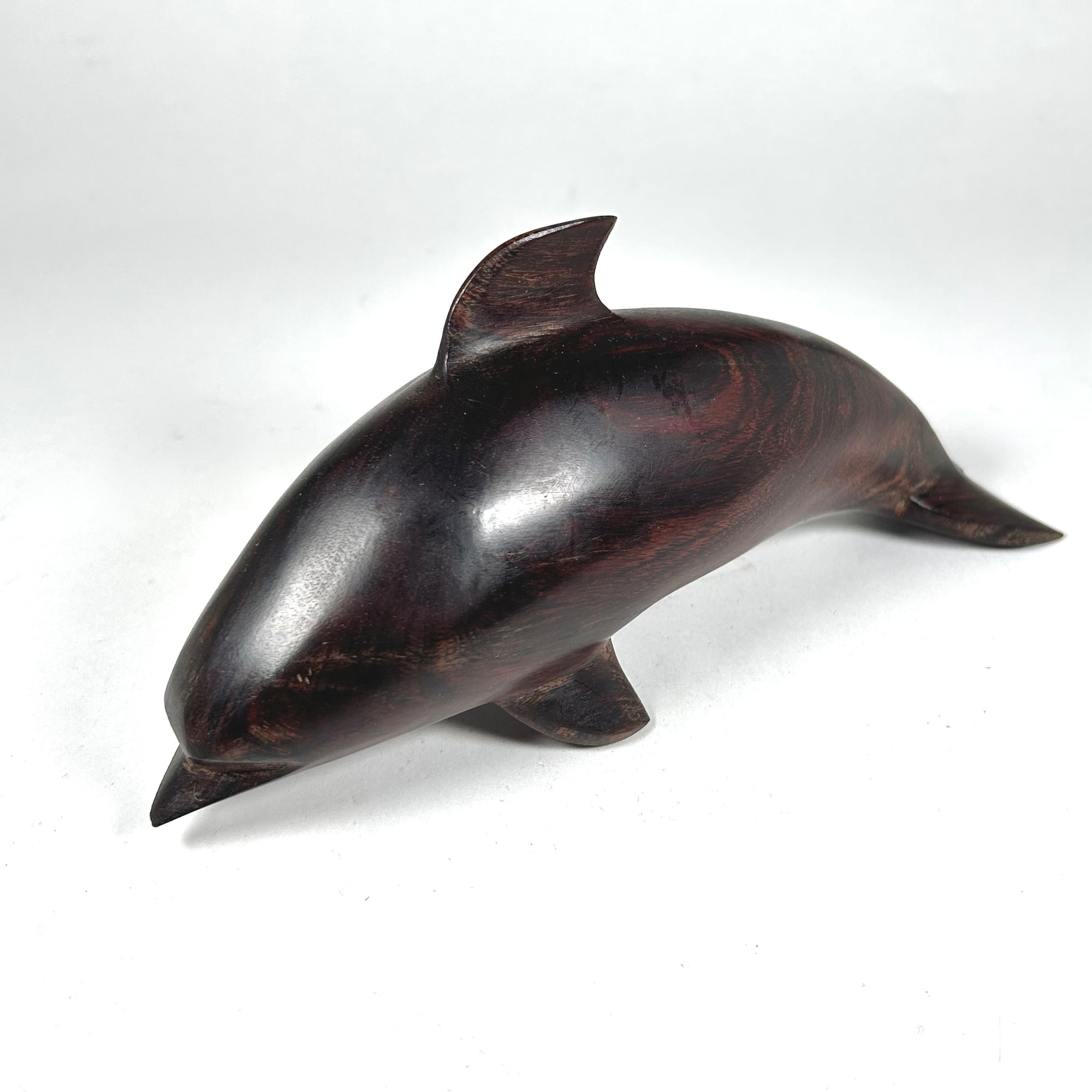Carved Hardwood Dolphin Figure in Dark Wood