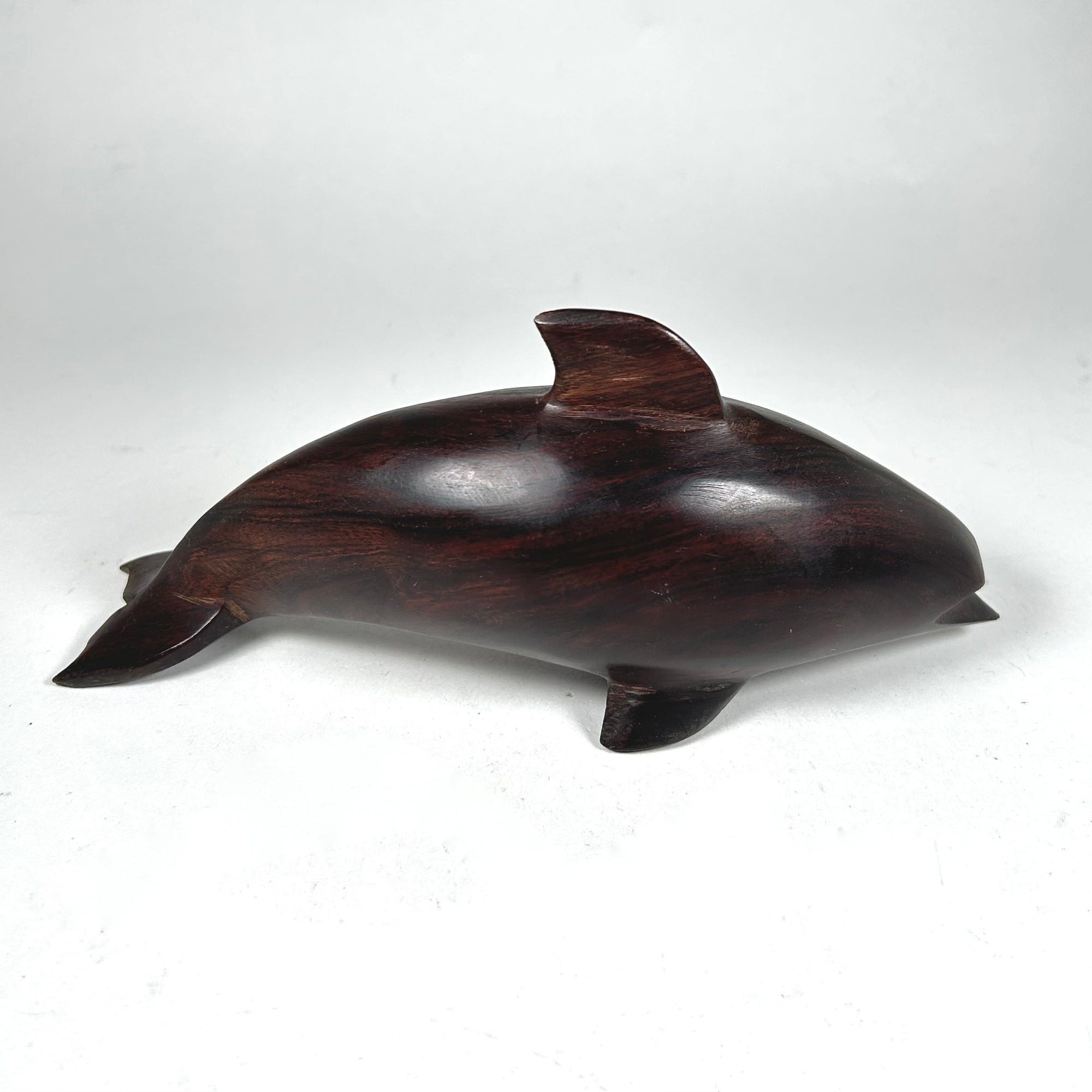 Carved Hardwood Dolphin Figure in Dark Wood