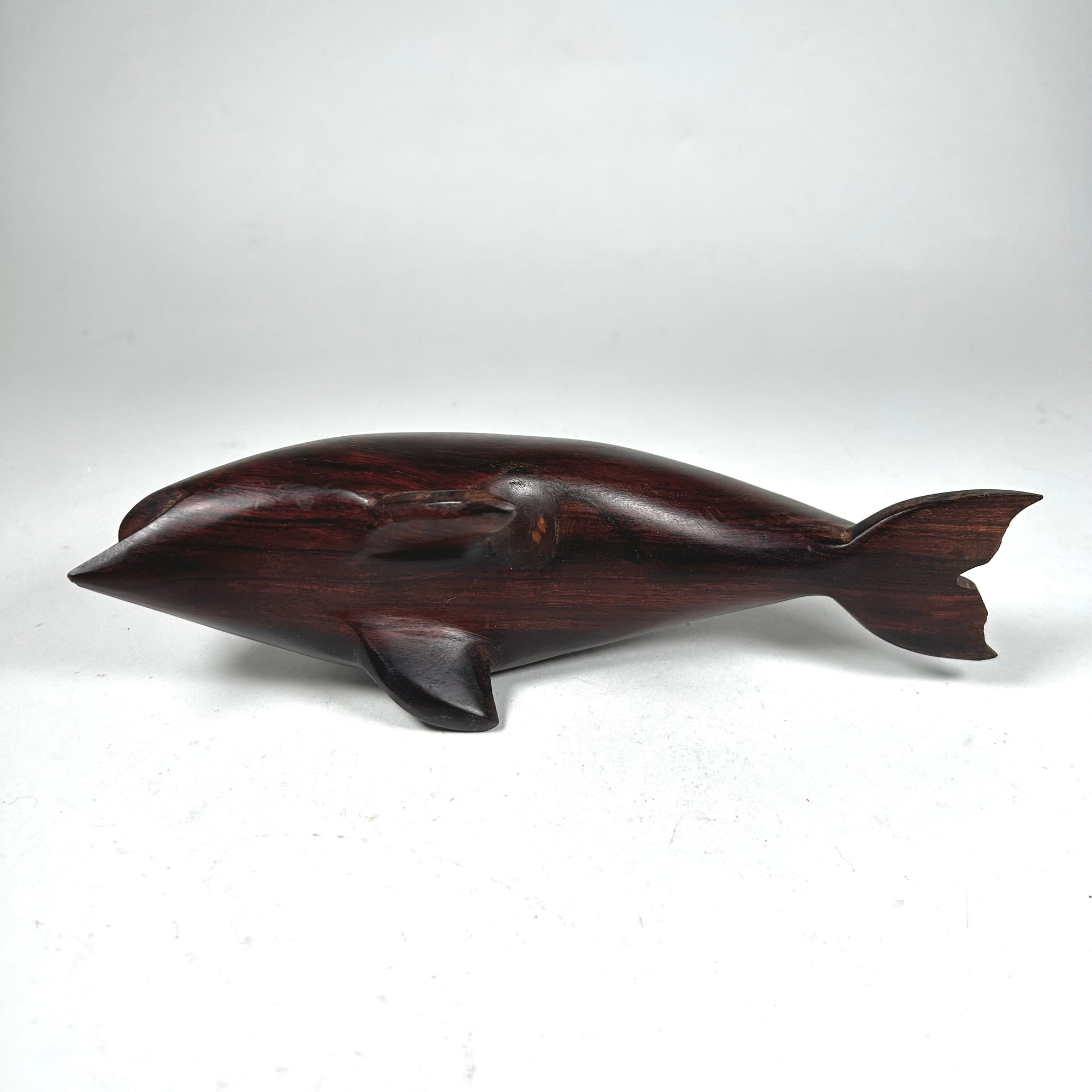 Carved Hardwood Dolphin Figure in Dark Wood