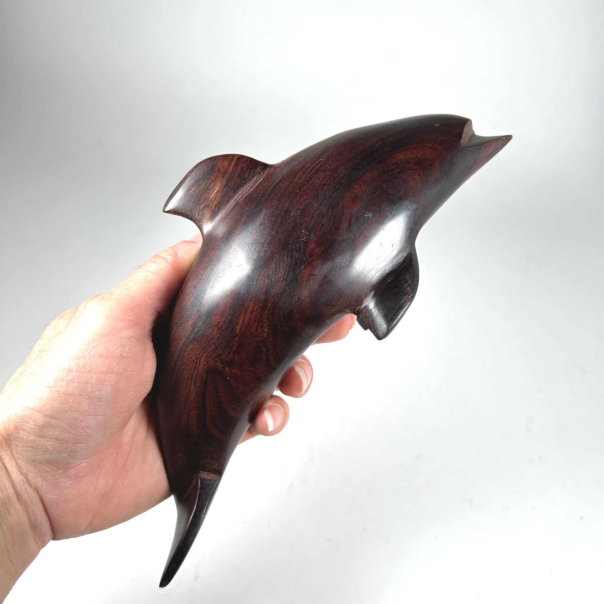 Carved Hardwood Dolphin Figure in Dark Wood