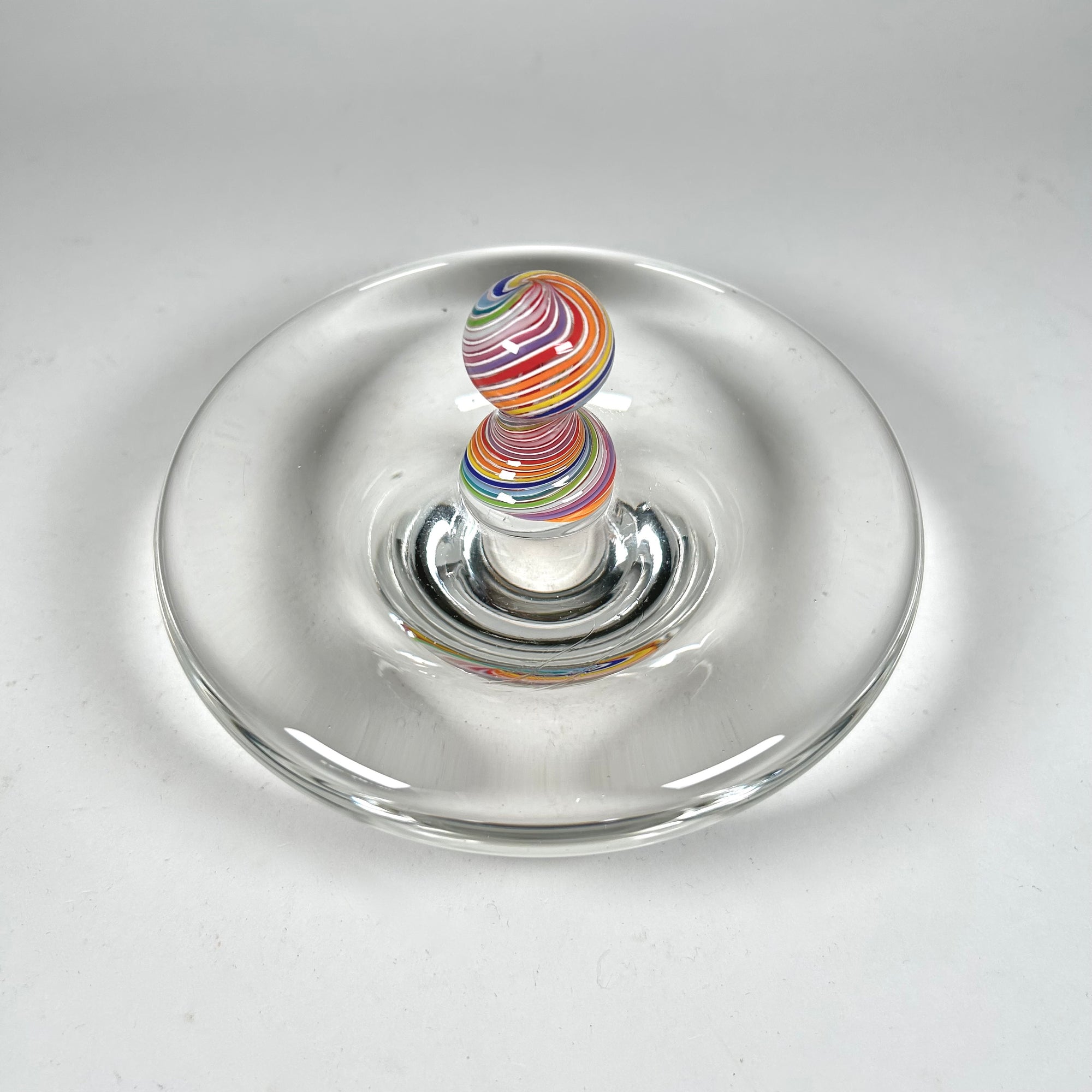 Art Glass Rainbow Swirl Glass Top Paperweight Desk Toy