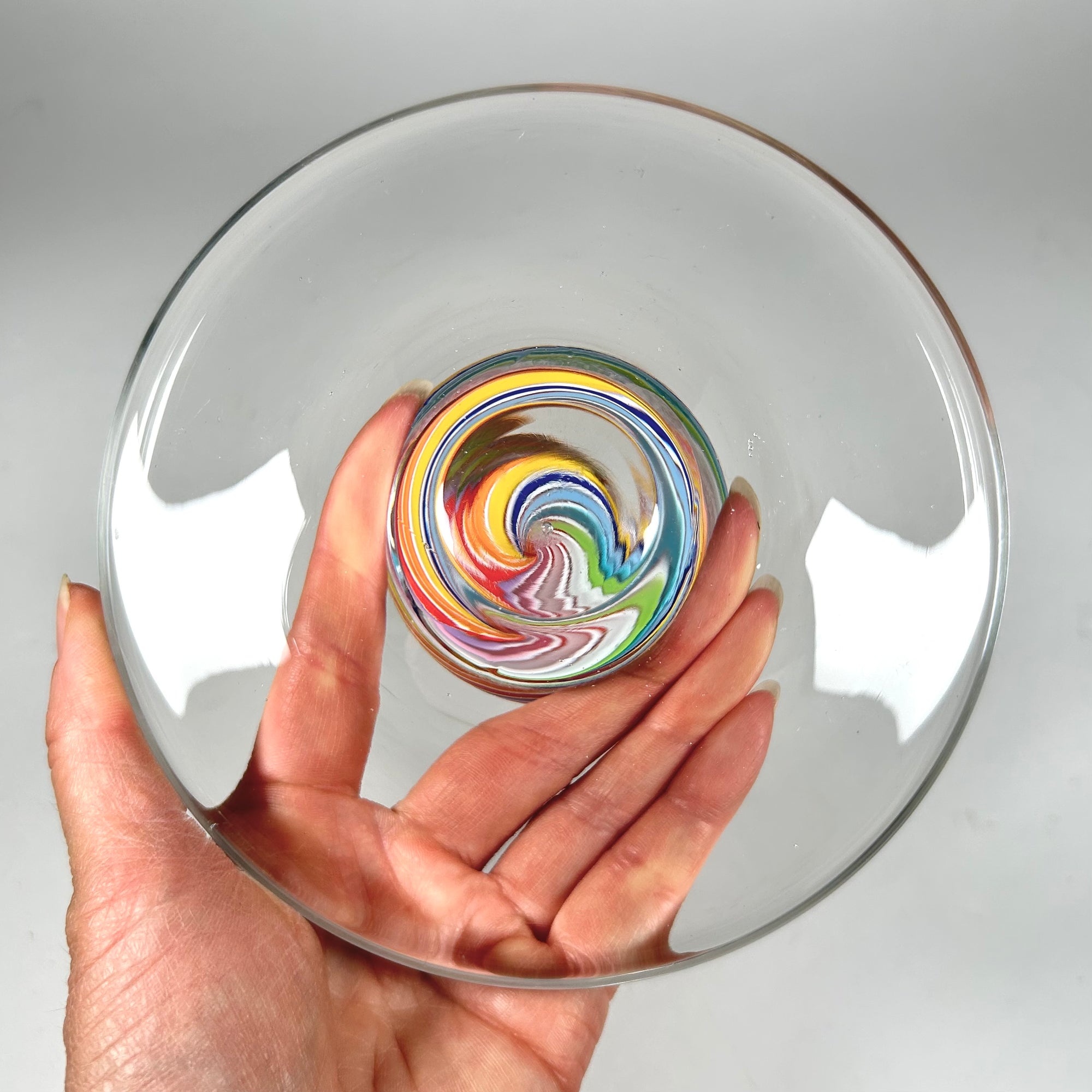 Art Glass Rainbow Swirl Glass Top Paperweight Desk Toy