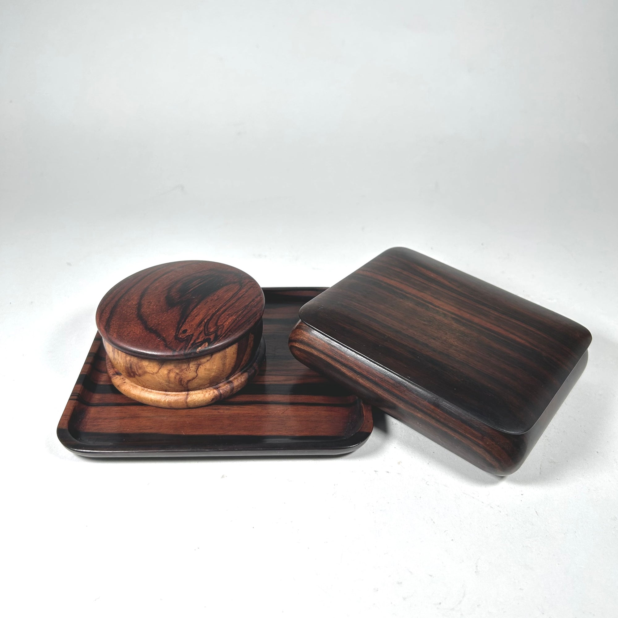 Vintage Wood Desk Set with Two Small Boxes and Tray
