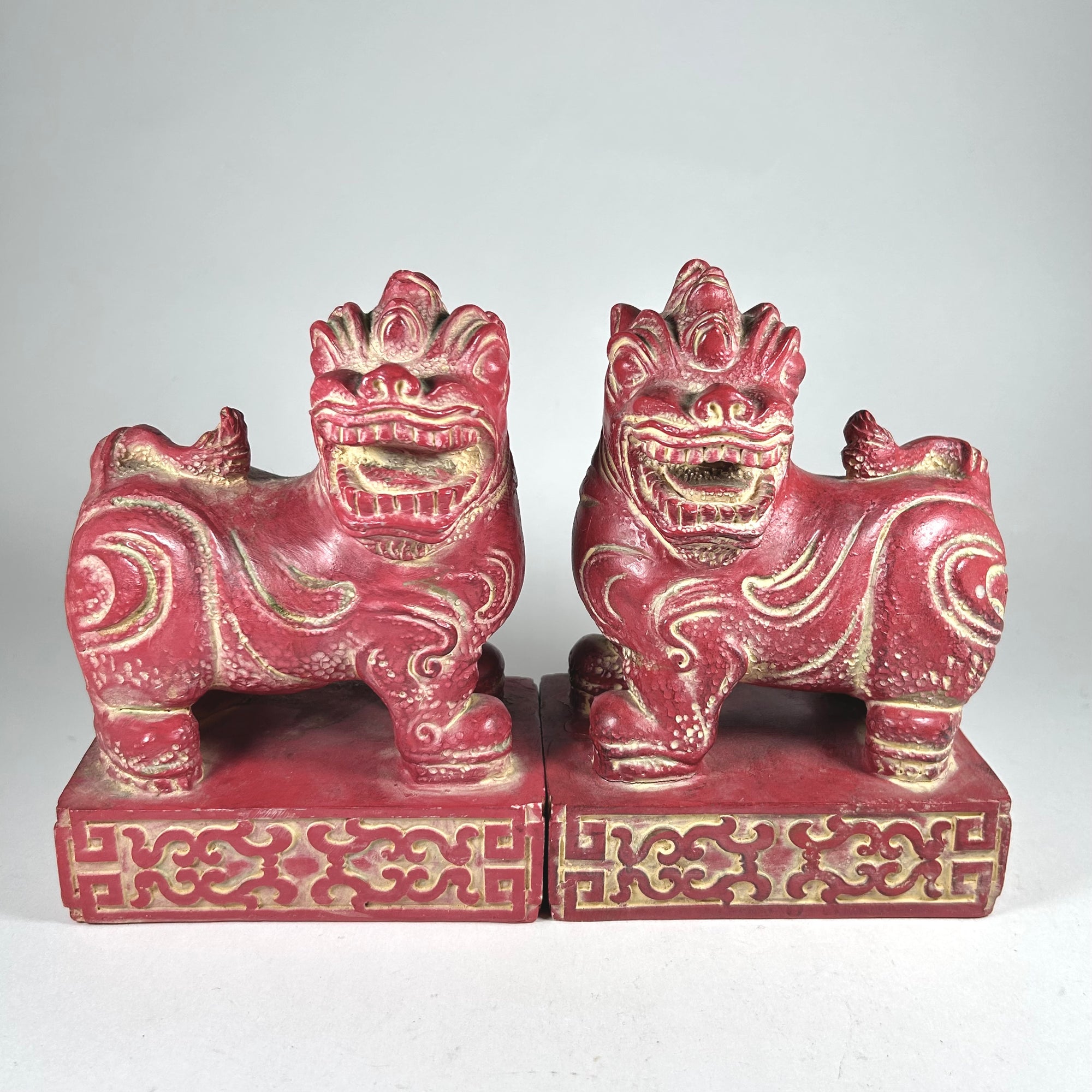 MCM Chinese Foo Dog Bookends in Red