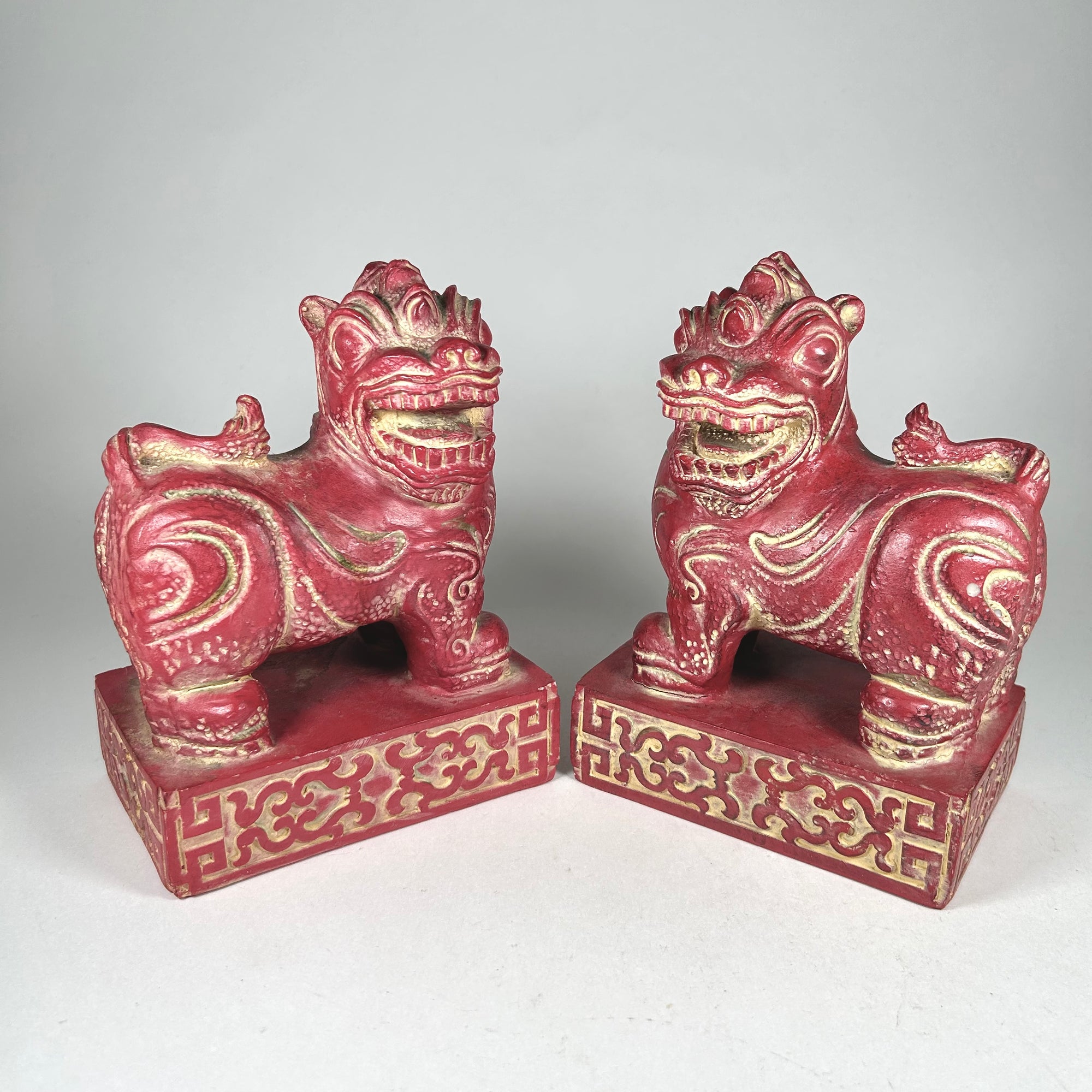 MCM Chinese Foo Dog Bookends in Red