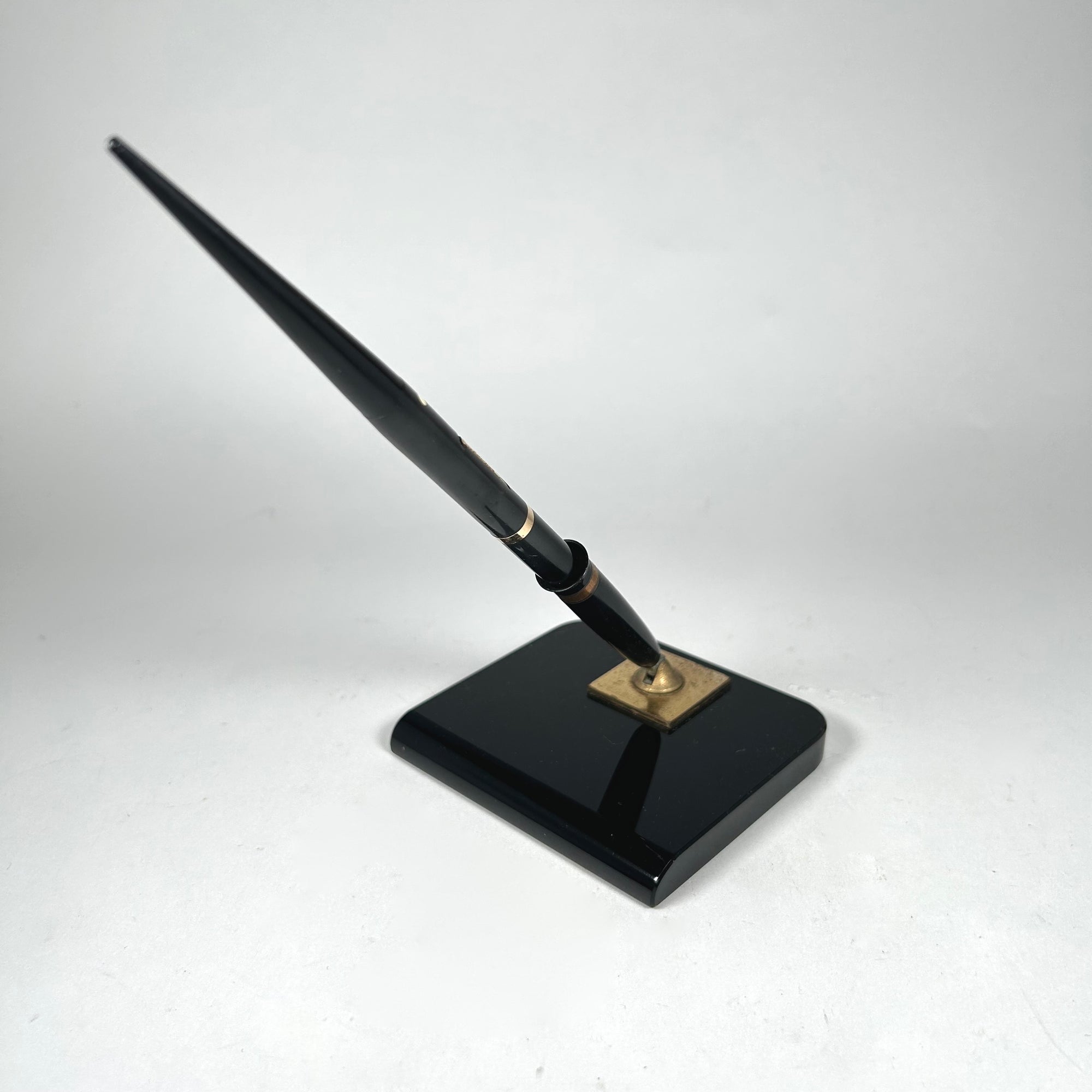 Vintage Sheaffer's Black Glass Pen Holder and Fountain Pen