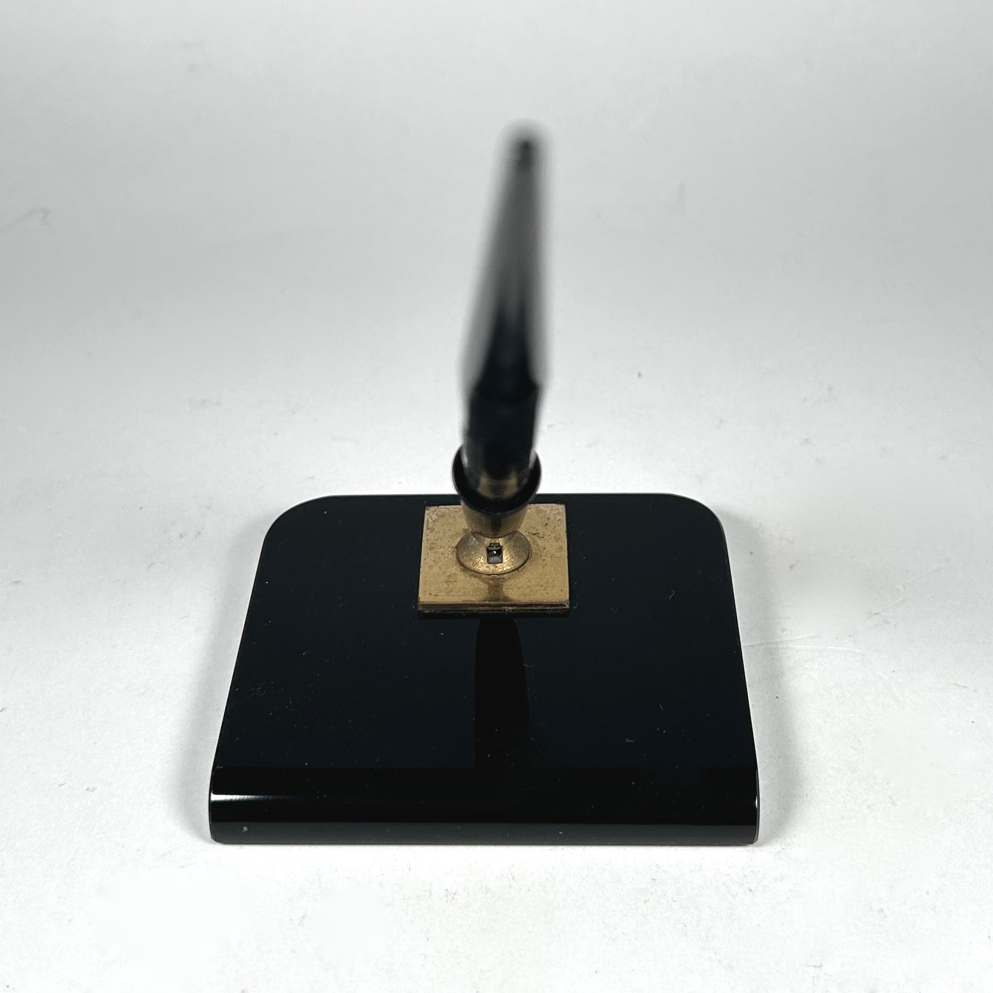Vintage Sheaffer's Black Glass Pen Holder and Fountain Pen