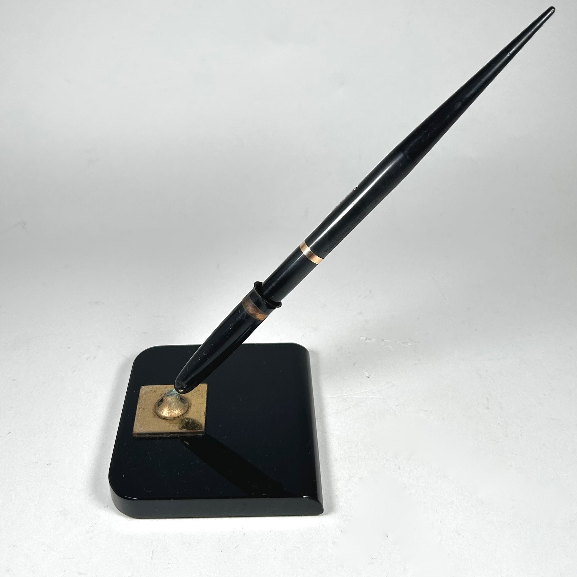 Vintage Sheaffer's Black Glass Pen Holder and Fountain Pen