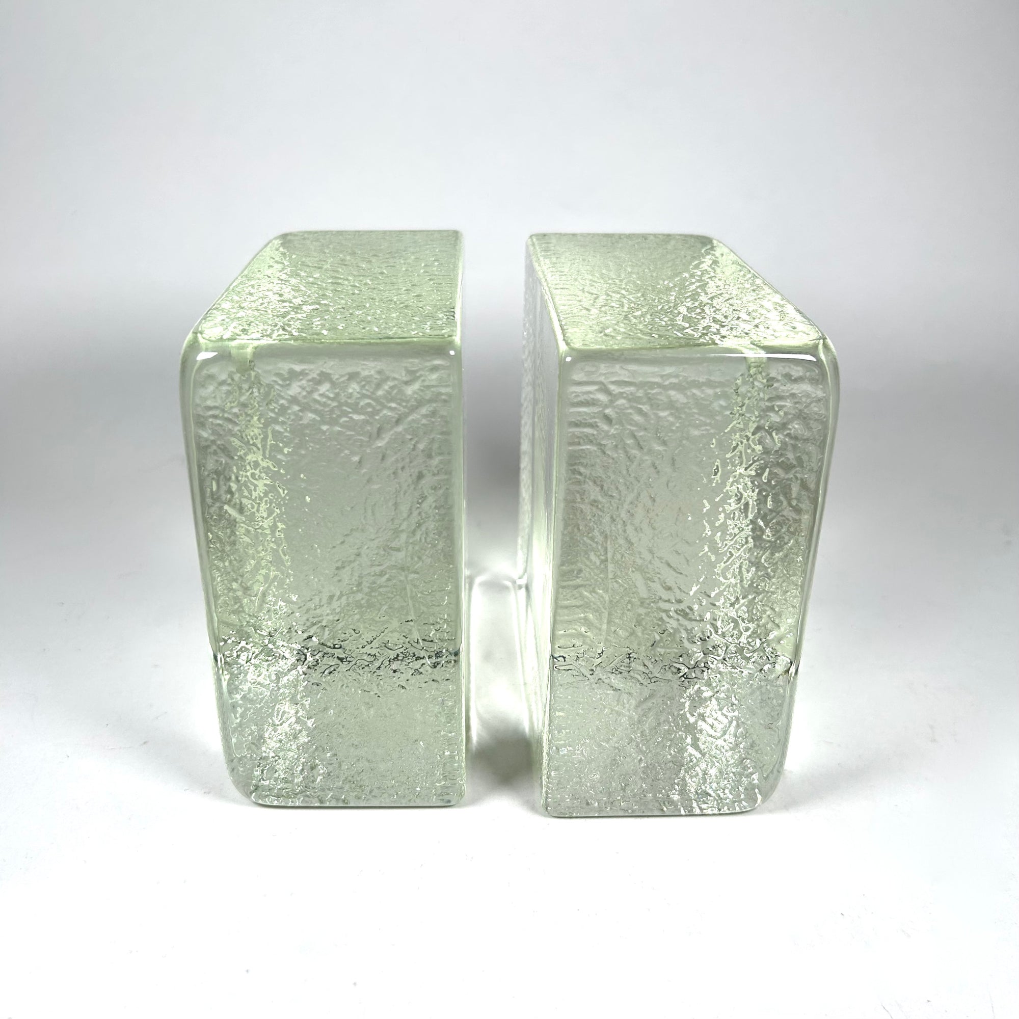 Blenko Cast Glass Ice Cube Ice Block Bookends in Light Green