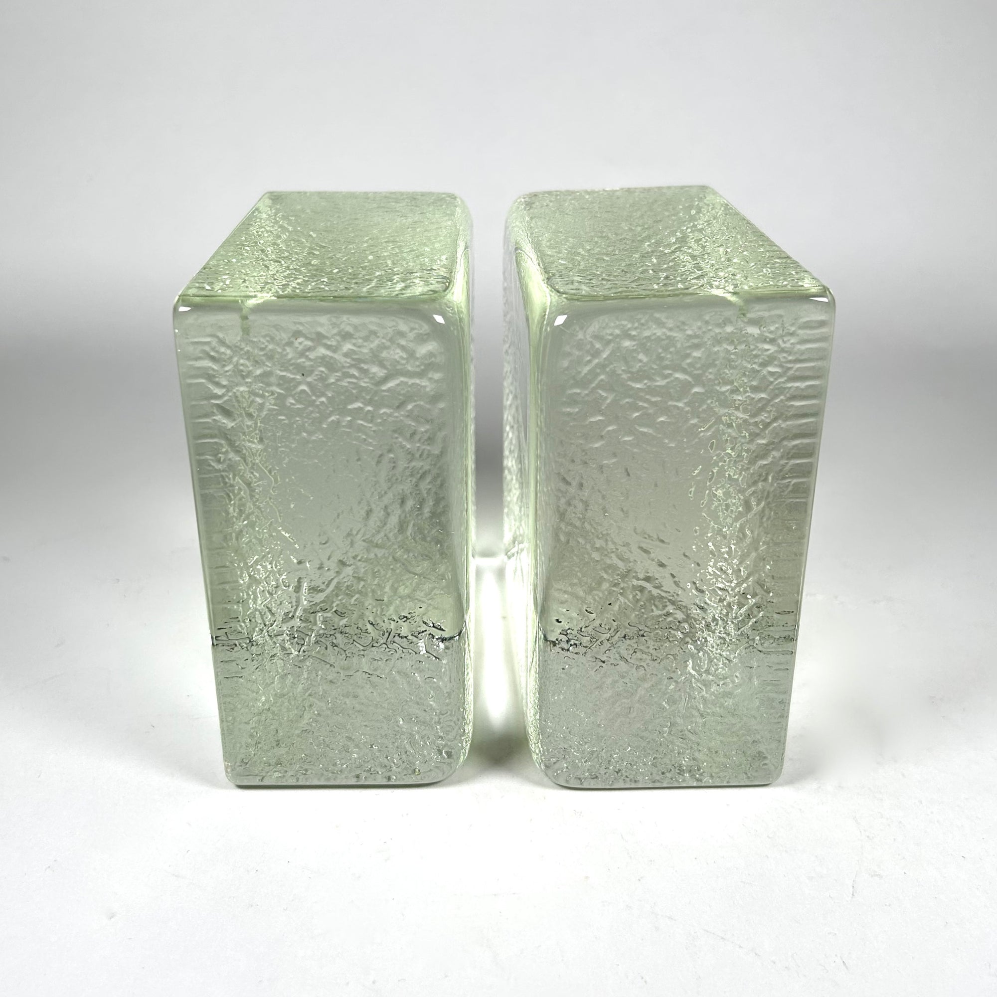 Blenko Cast Glass Ice Cube Ice Block Bookends in Light Green