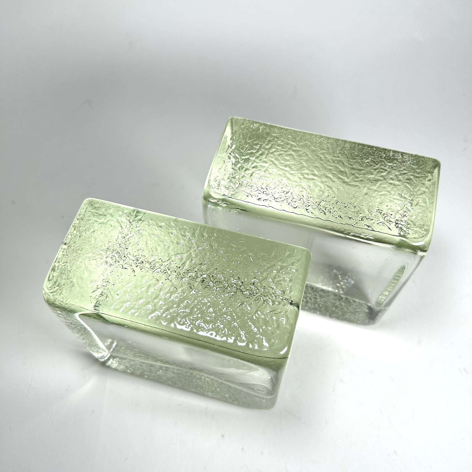 Blenko Cast Glass Ice Cube Ice Block Bookends in Light Green
