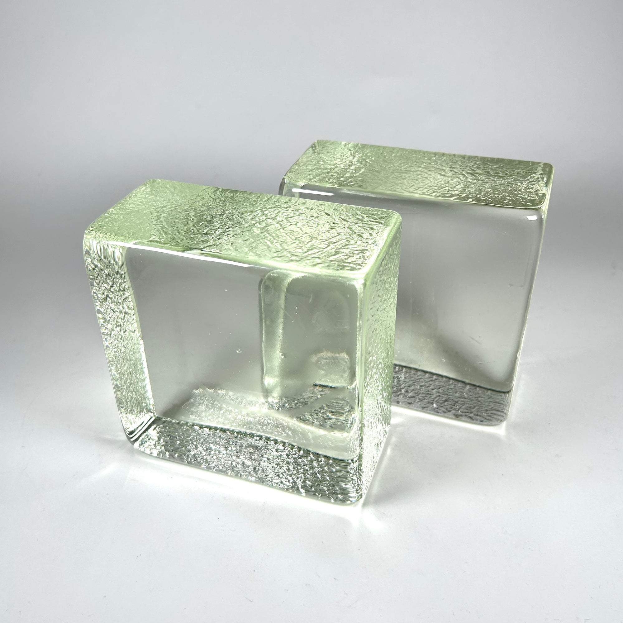 Blenko Cast Glass Ice Cube Ice Block Bookends in Light Green
