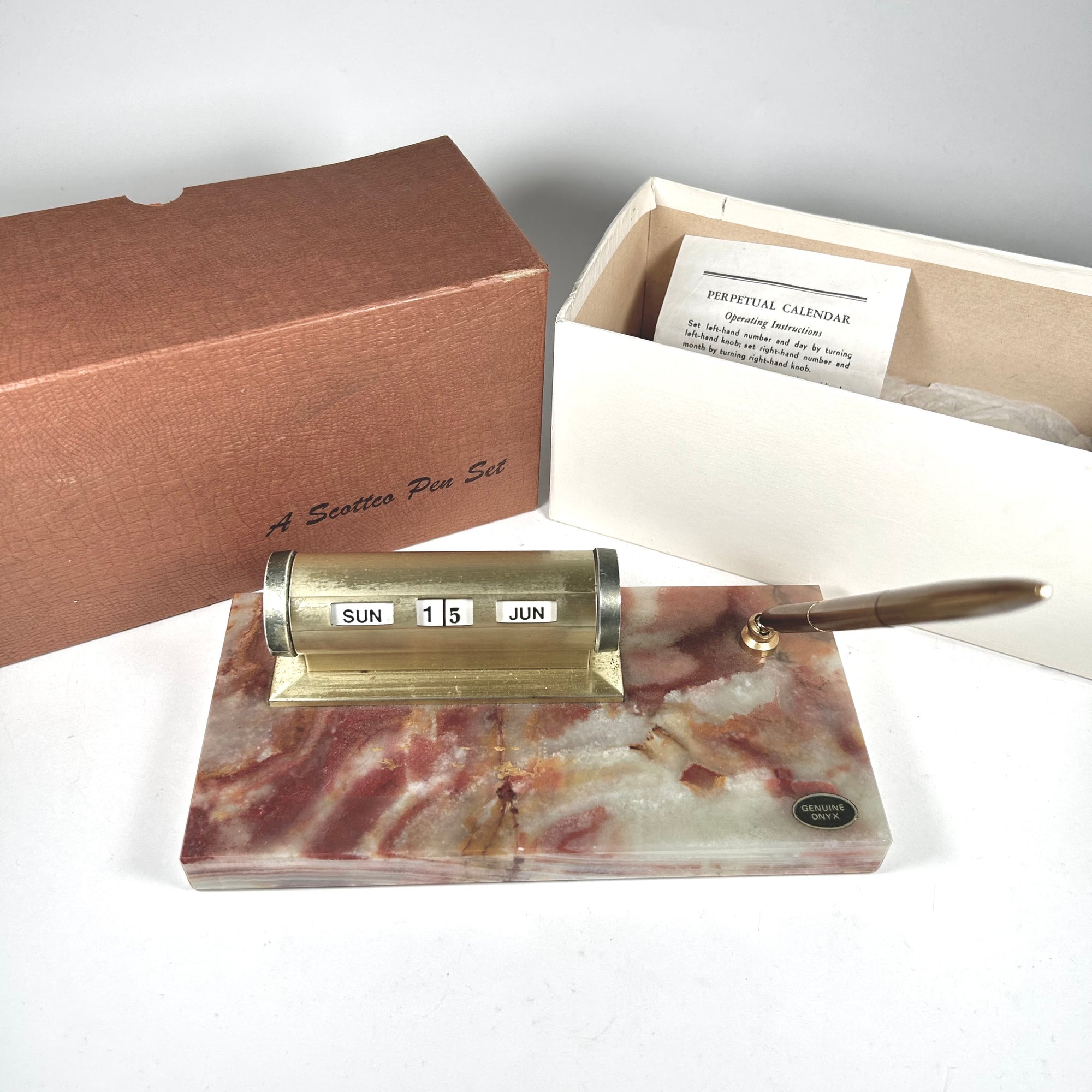 Vintage Scotto Perpetual Calendar and Pen Stand on Agate