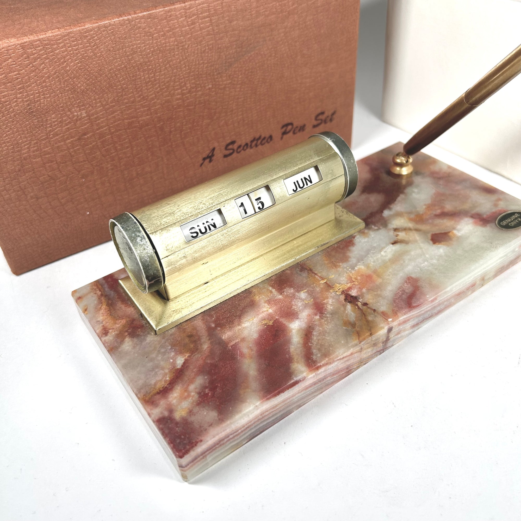 Vintage Scotto Perpetual Calendar and Pen Stand on Agate