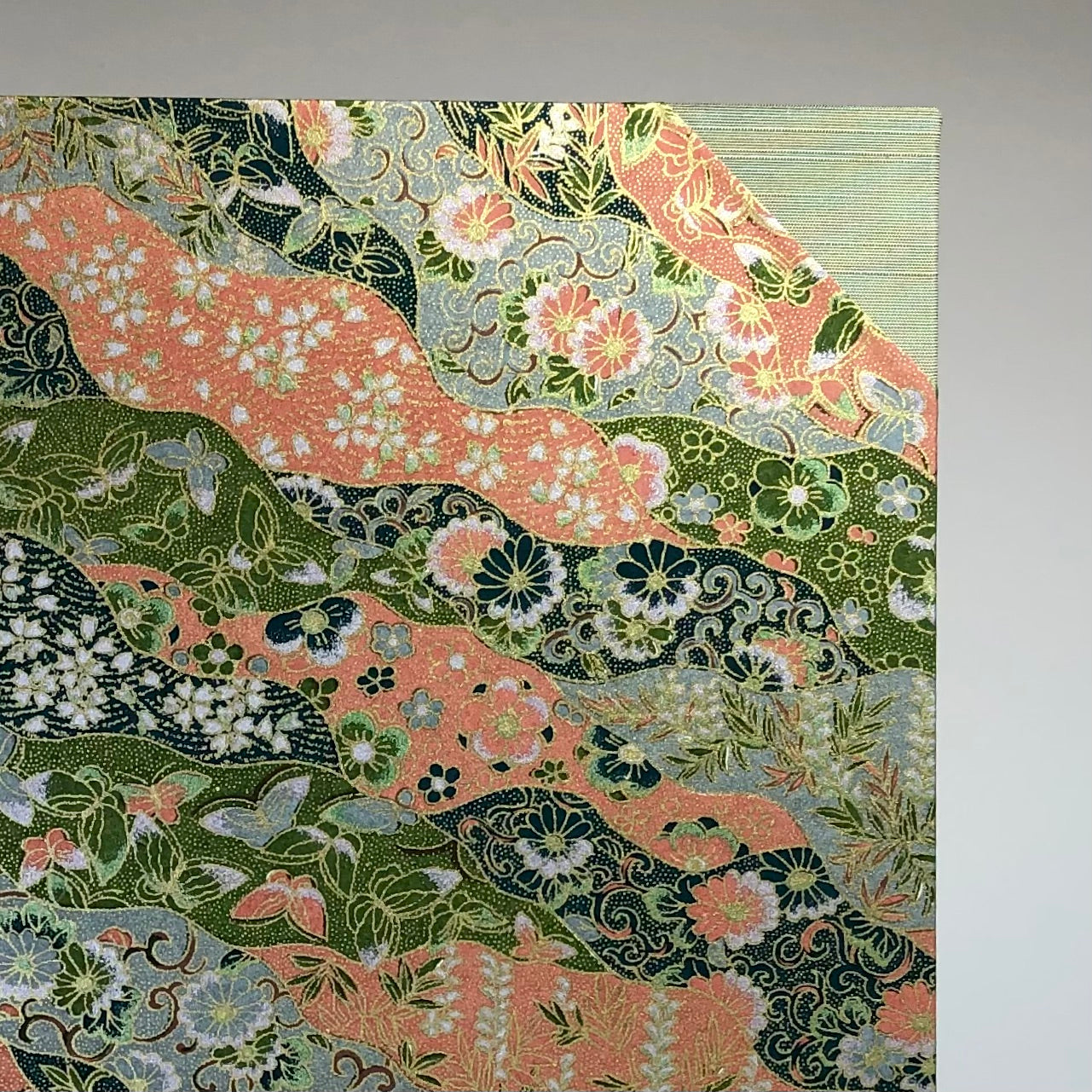 Desk Organizer Folio with Japanese Paper in Green and Coral