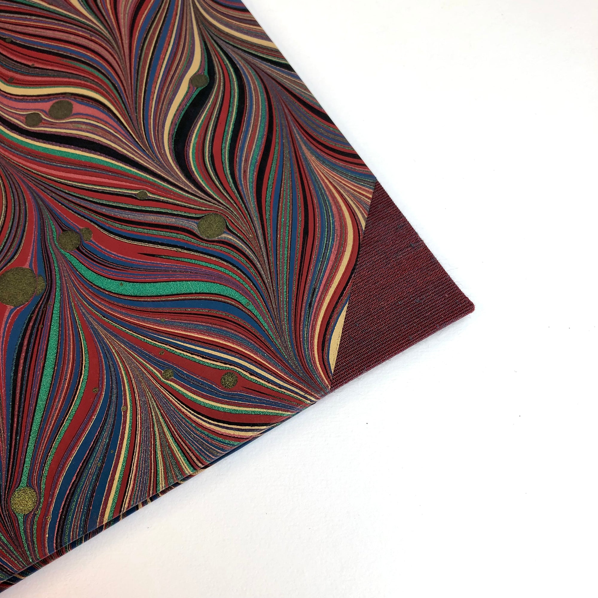 Desk Organizer Folio in Deep Red and Multi-Colored Marbled Paper