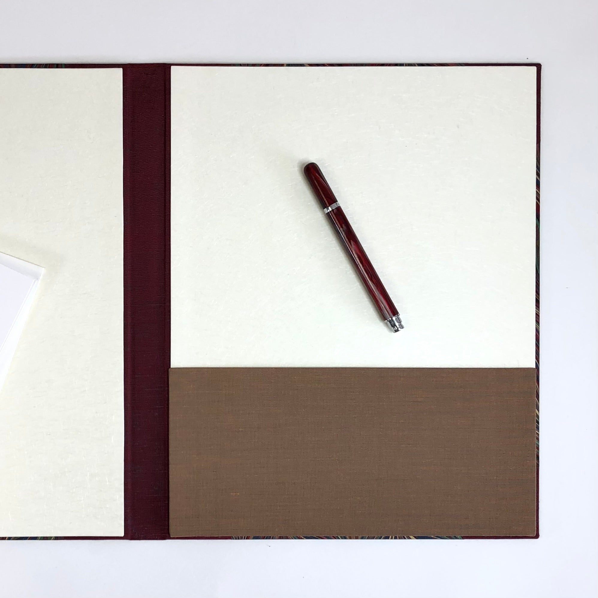 Desk Organizer Folio in Deep Red and Multi-Colored Marbled Paper