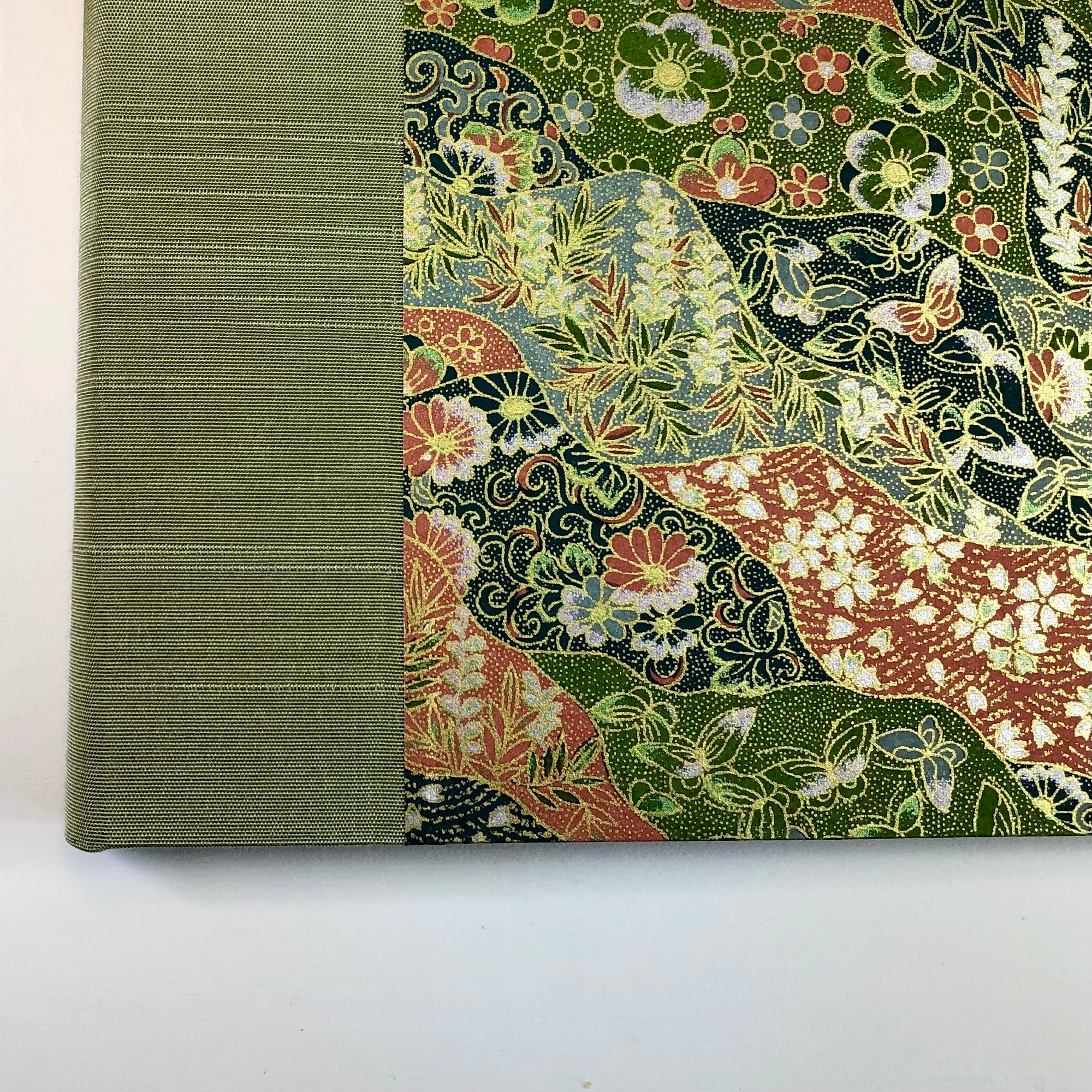 Desk Organizer Folio with Japanese Paper in Green and Coral