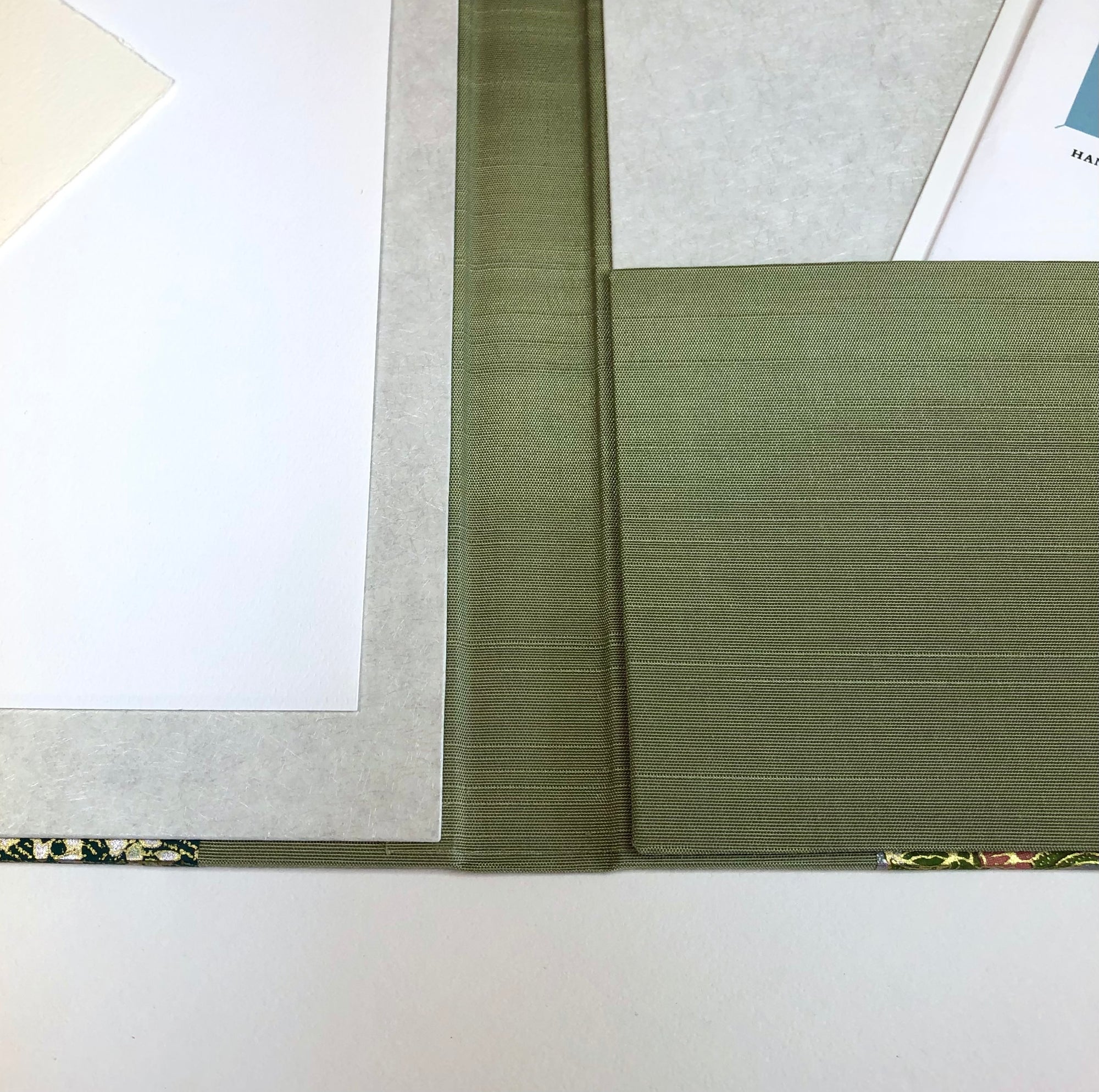Desk Organizer Folio with Japanese Paper in Green and Coral