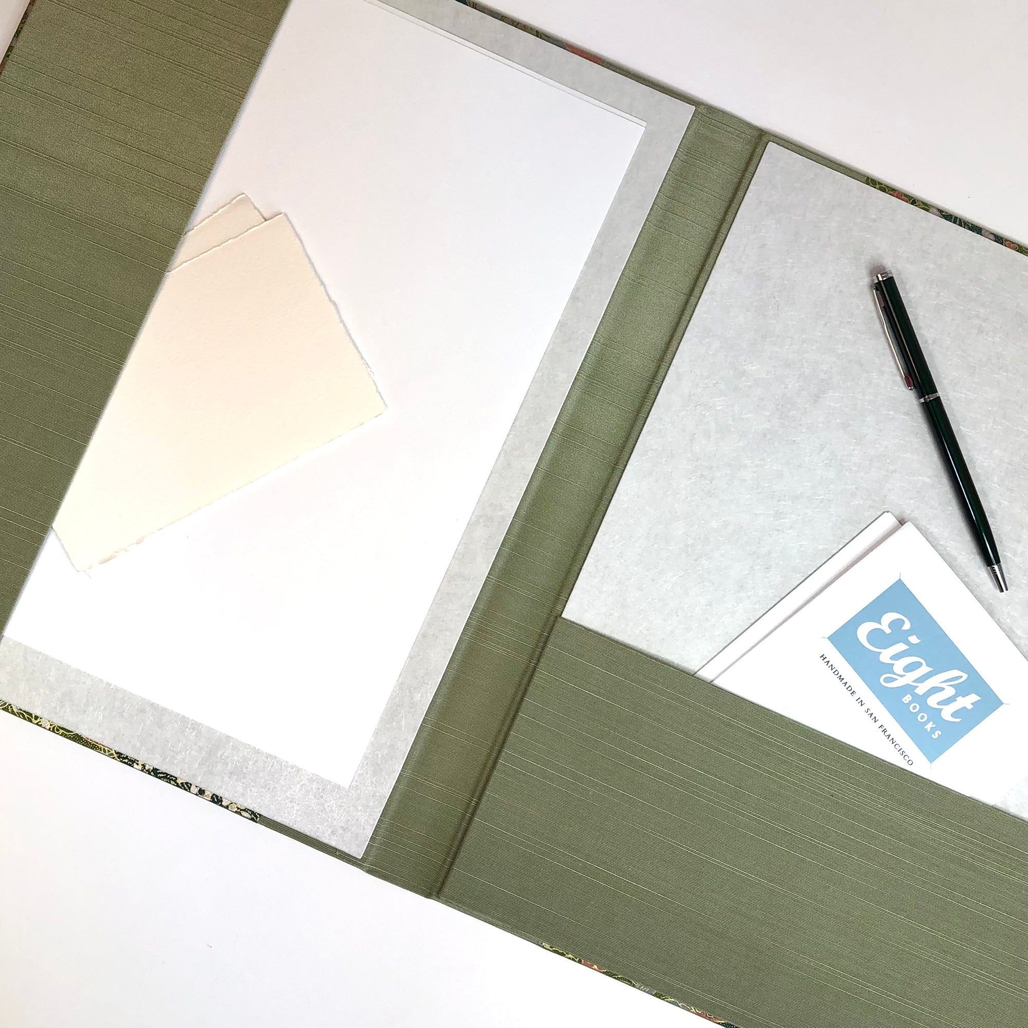 Desk Organizer Folio with Japanese Paper in Green and Coral