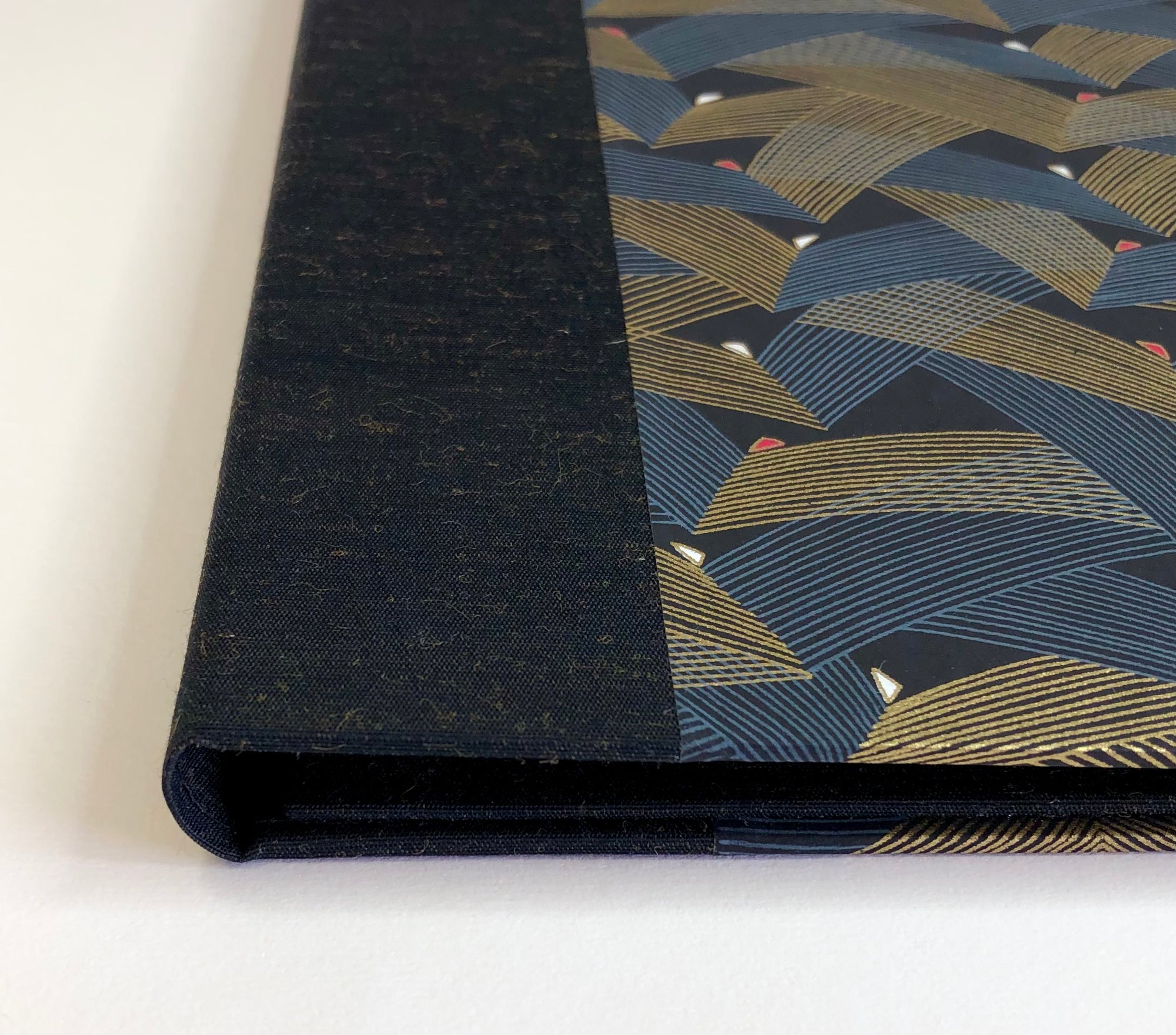 Desk Organizer Folio in Luxurious Blue and Black with Ribbon Closure