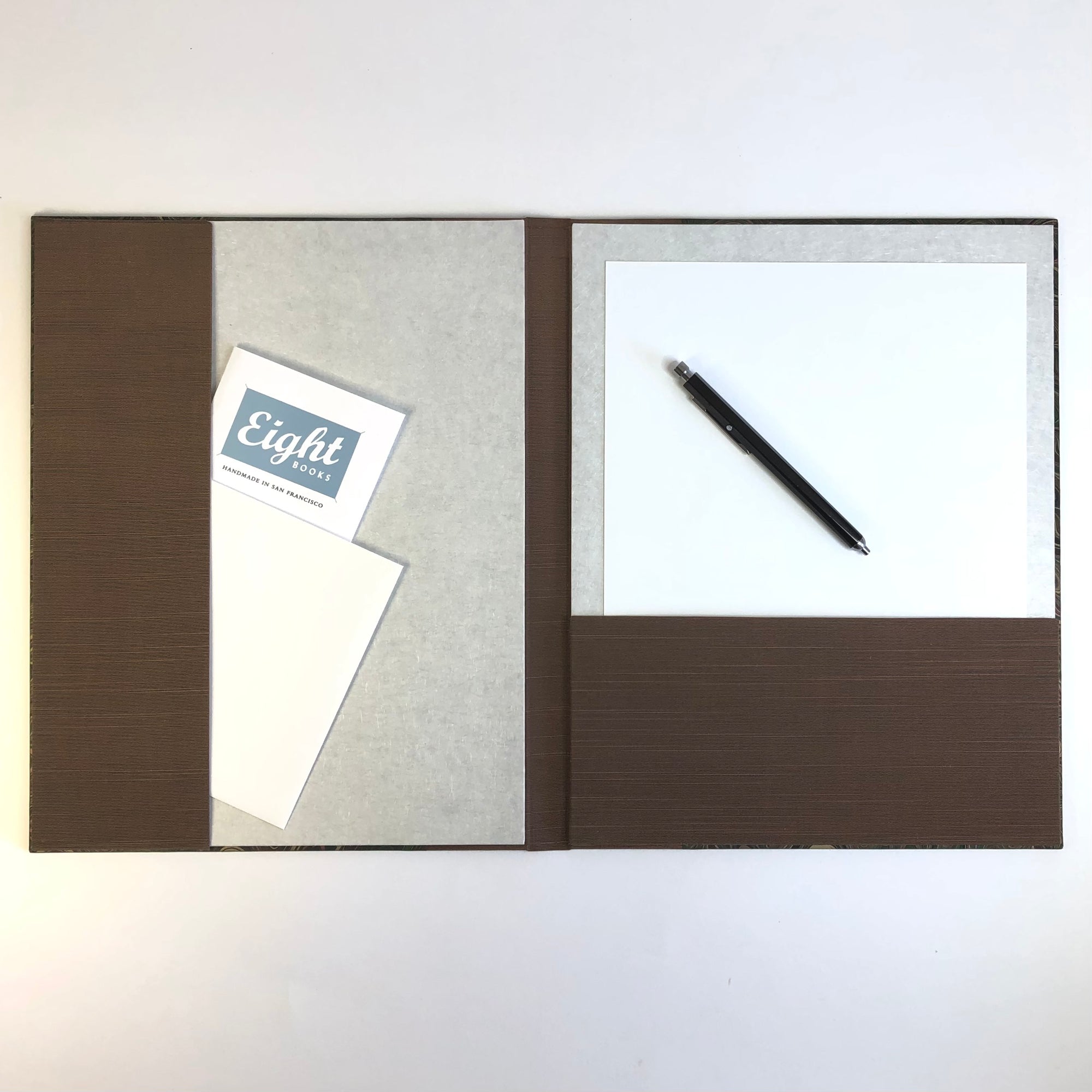 Desk Organizer Folio with Marbled Paper in Green and Brown