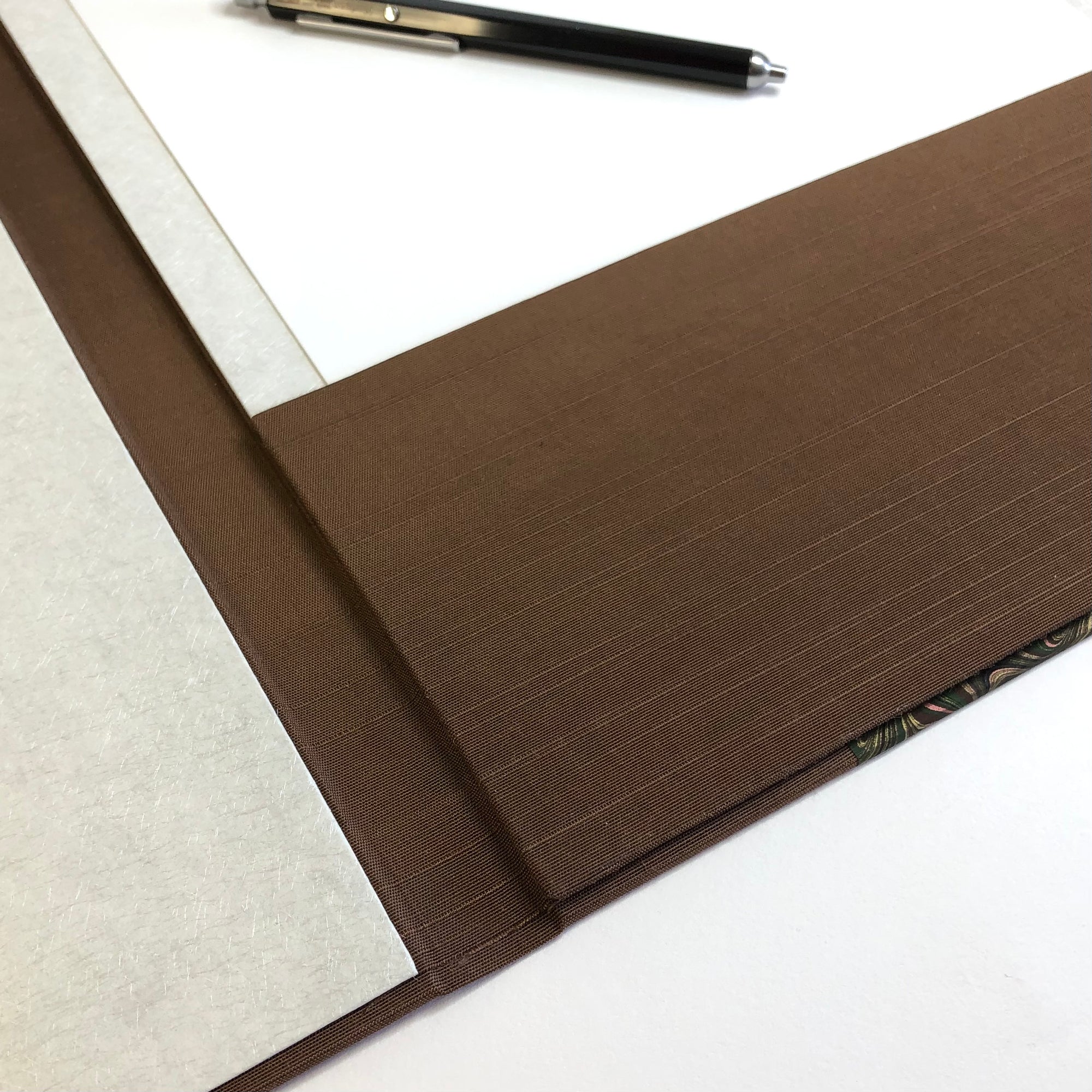 Desk Organizer Folio with Marbled Paper in Green and Brown