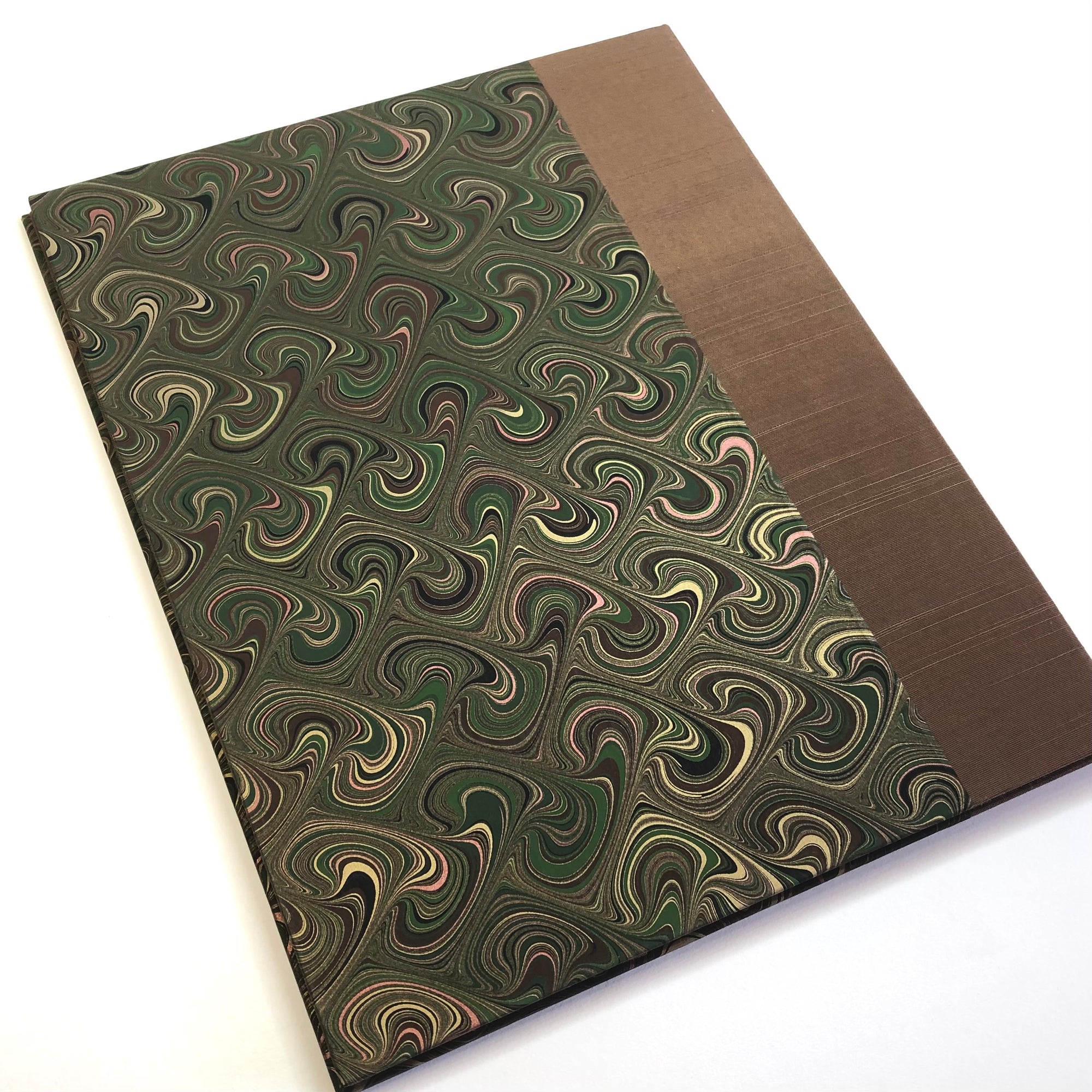 Desk Organizer Folio with Marbled Paper in Green and Brown