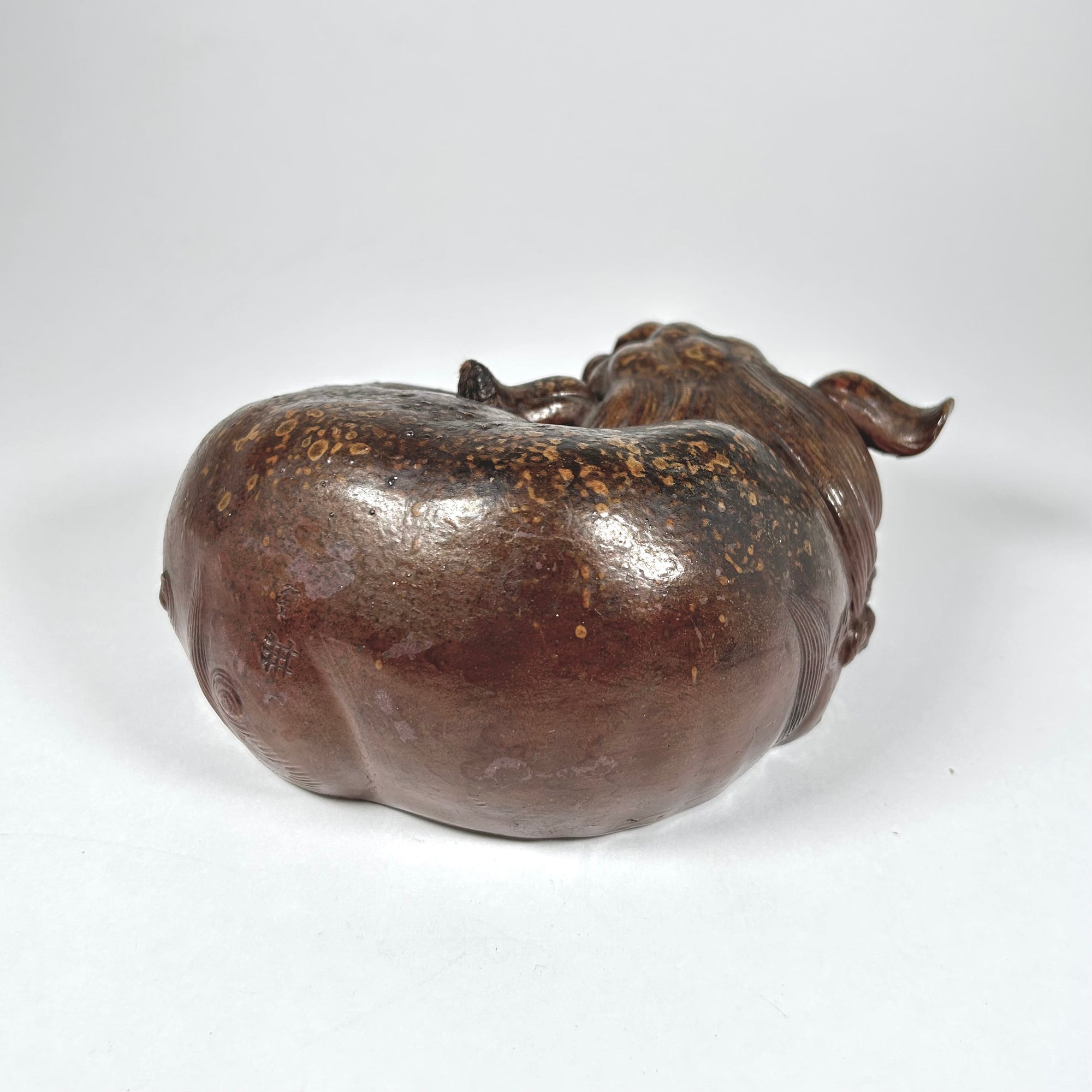 Ceramic Asian Foo Dog Figure in Brown Speckled Glaze