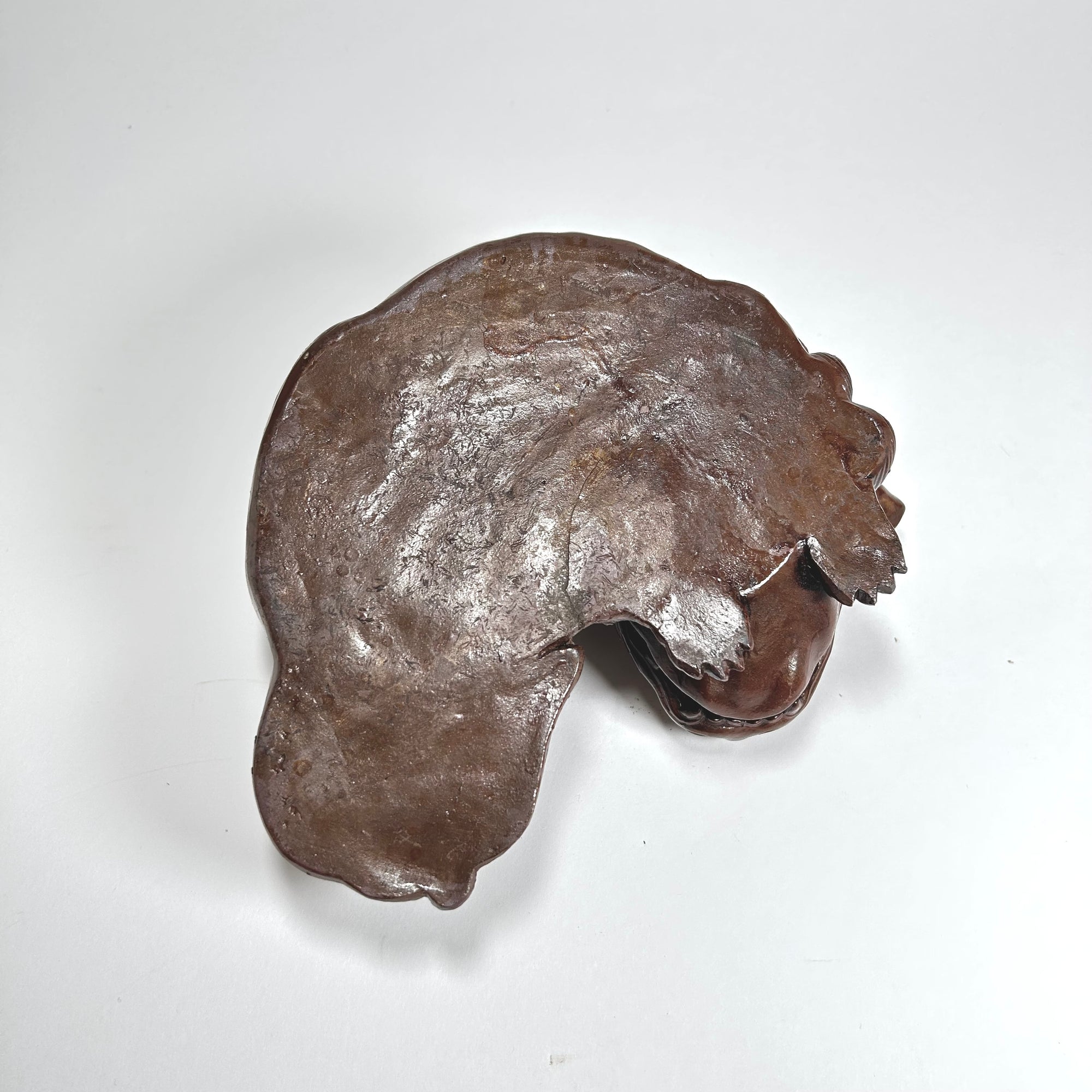 Ceramic Asian Foo Dog Figure in Brown Speckled Glaze