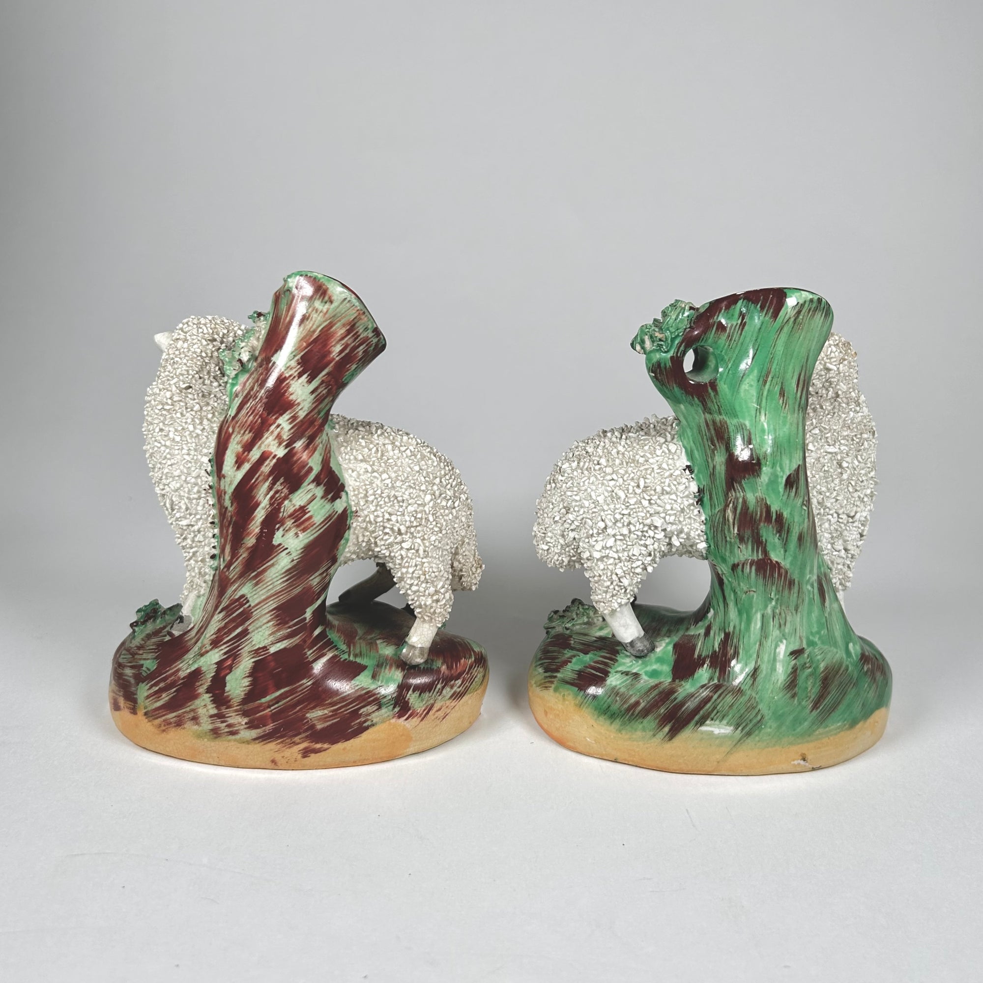 Staffordshire Pottery Sheep Ram and Ewe Spill Vase Pair