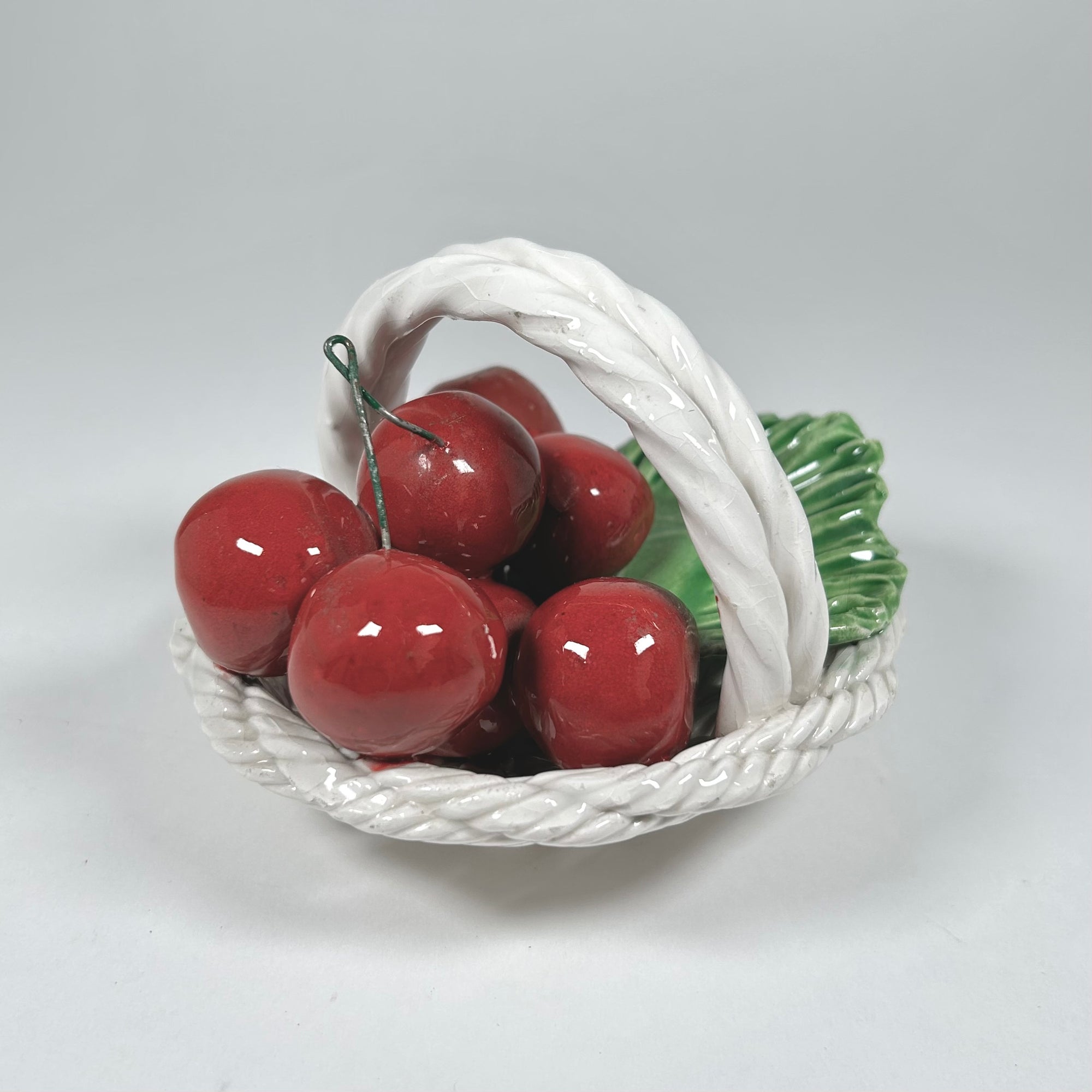 Italian Ceramic Basket of Cherries Faux Fruit Decor