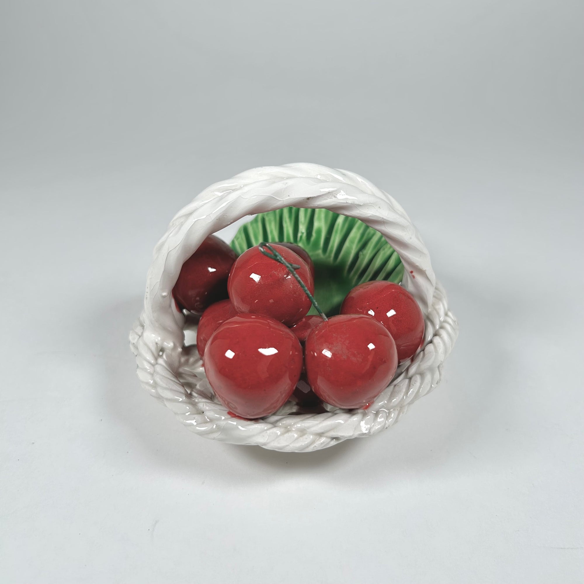 Italian Ceramic Basket of Cherries Faux Fruit Decor