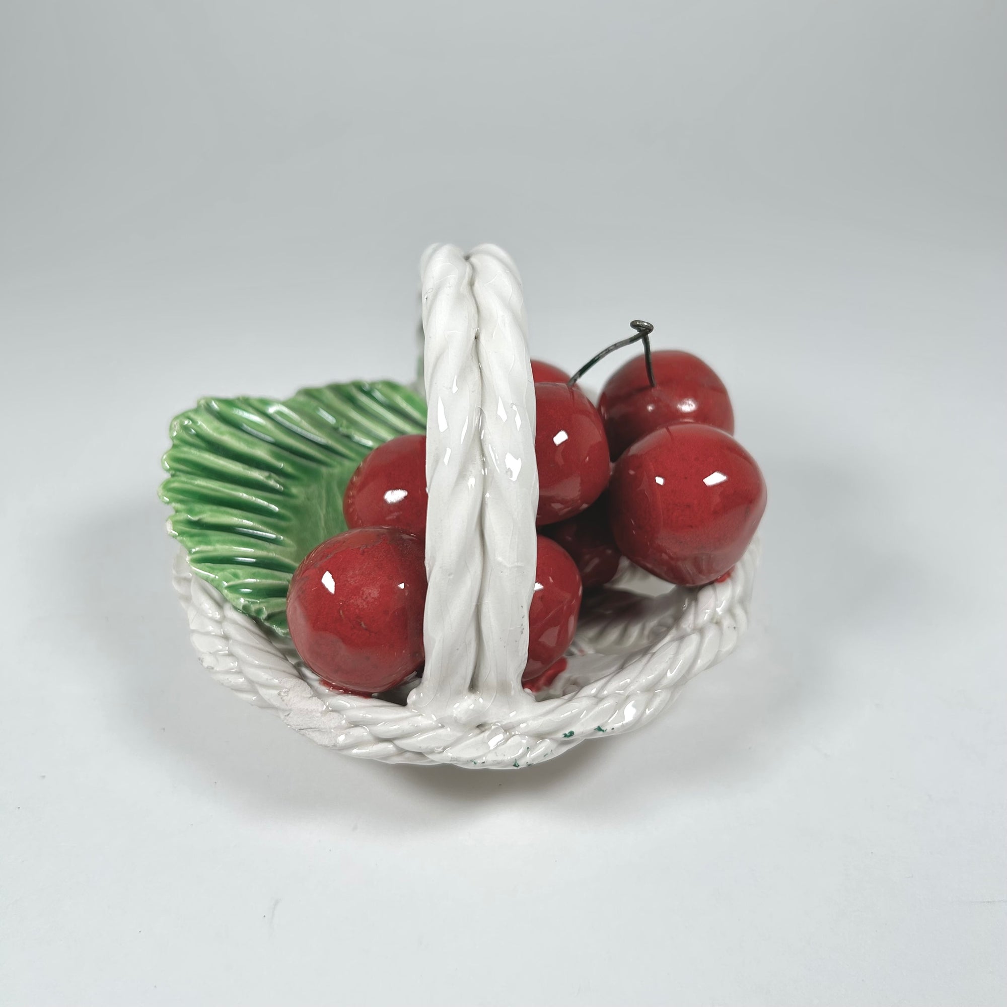 Italian Ceramic Basket of Cherries Faux Fruit Decor