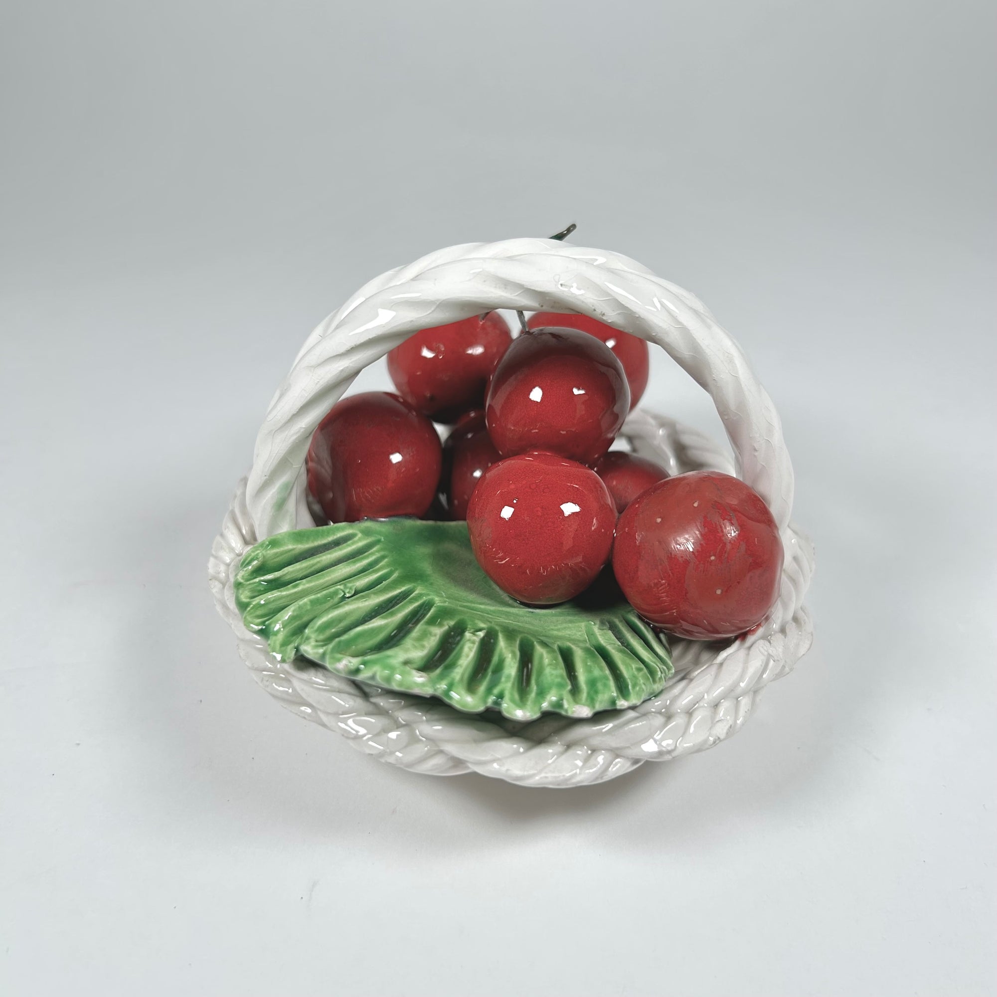 Italian Ceramic Basket of Cherries Faux Fruit Decor