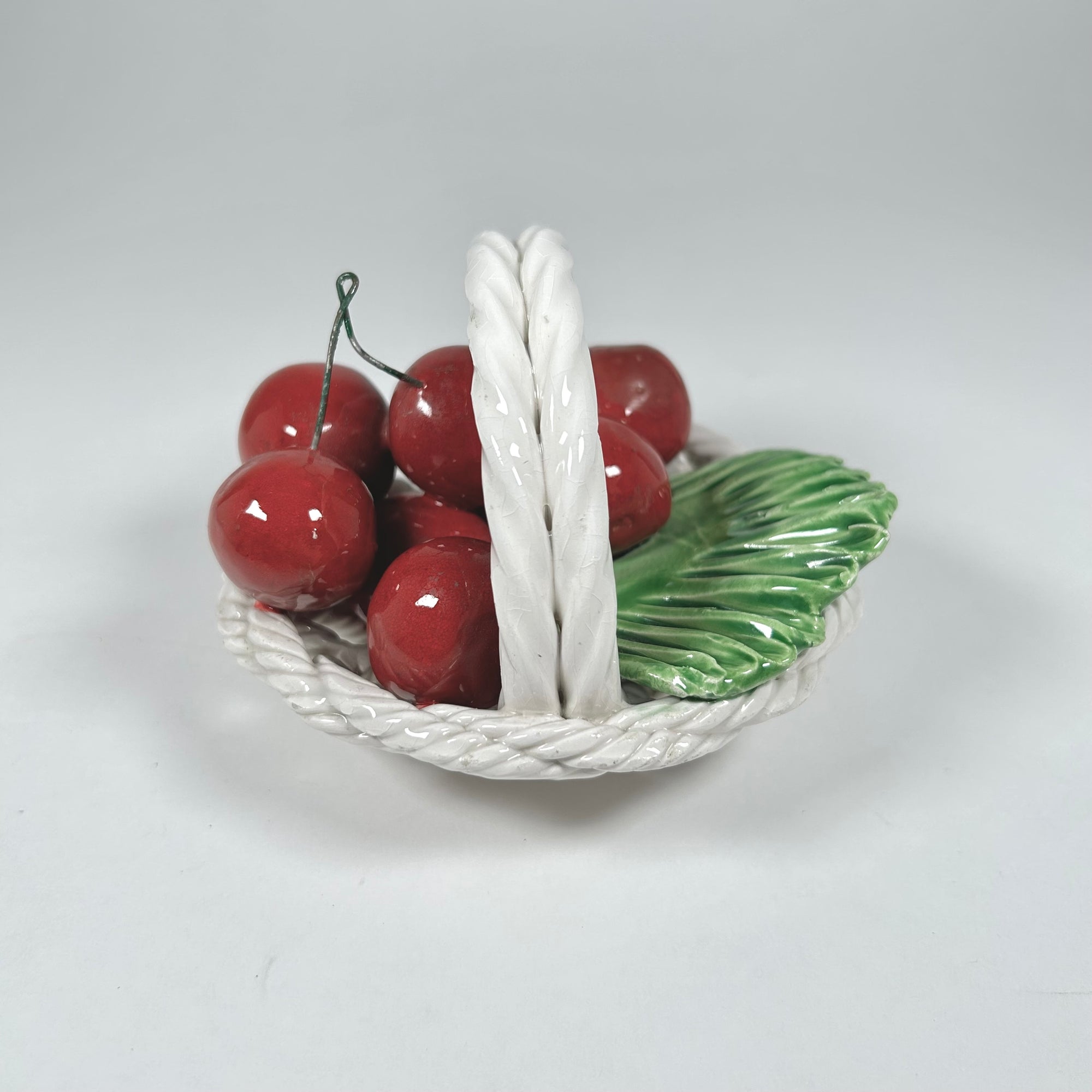Italian Ceramic Basket of Cherries Faux Fruit Decor
